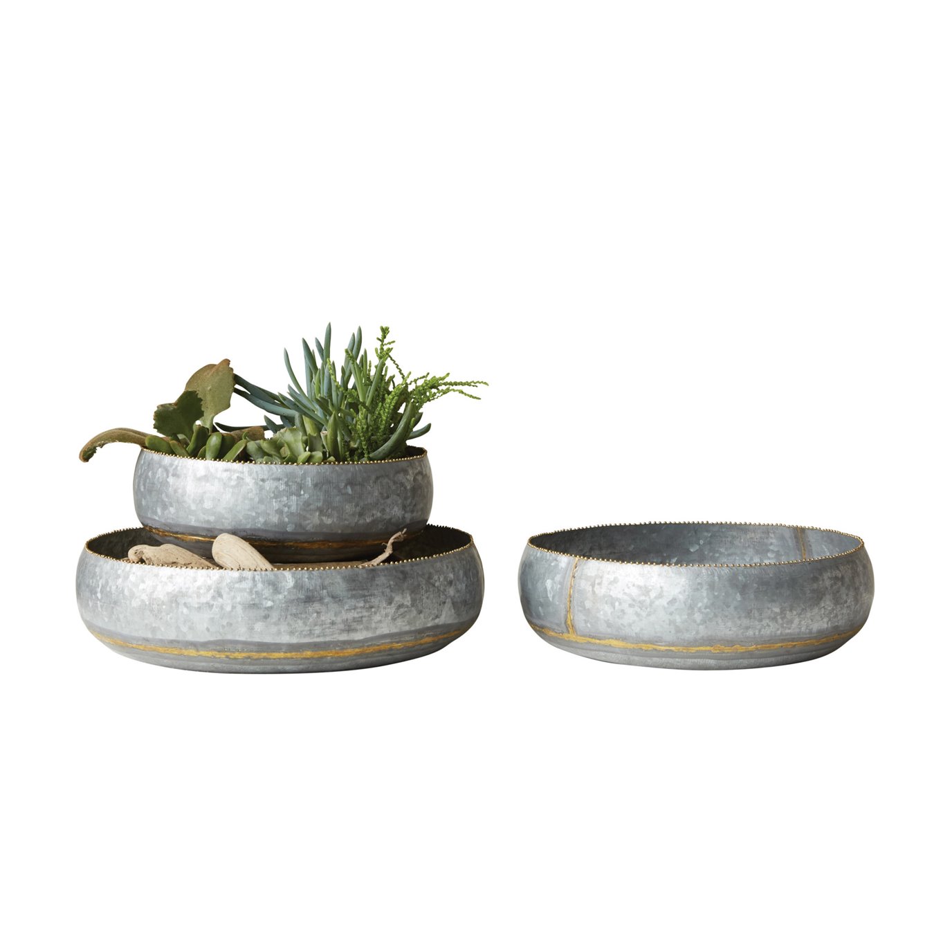 Set of 3 Decorative Metal Bowls/Planters