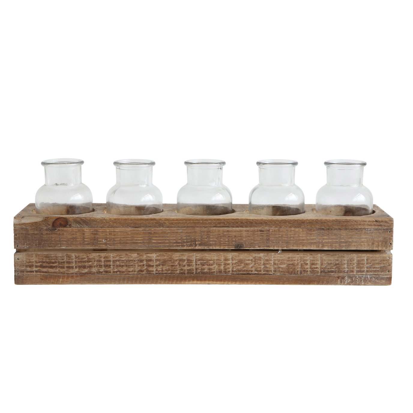 Wood Crate With 5 Glass Bottles (Set of 6 Pieces)