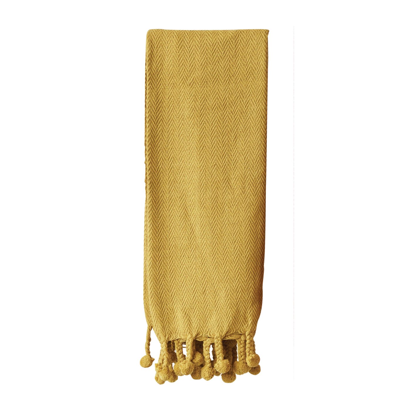 Gold Cotton Throw with Pom Poms