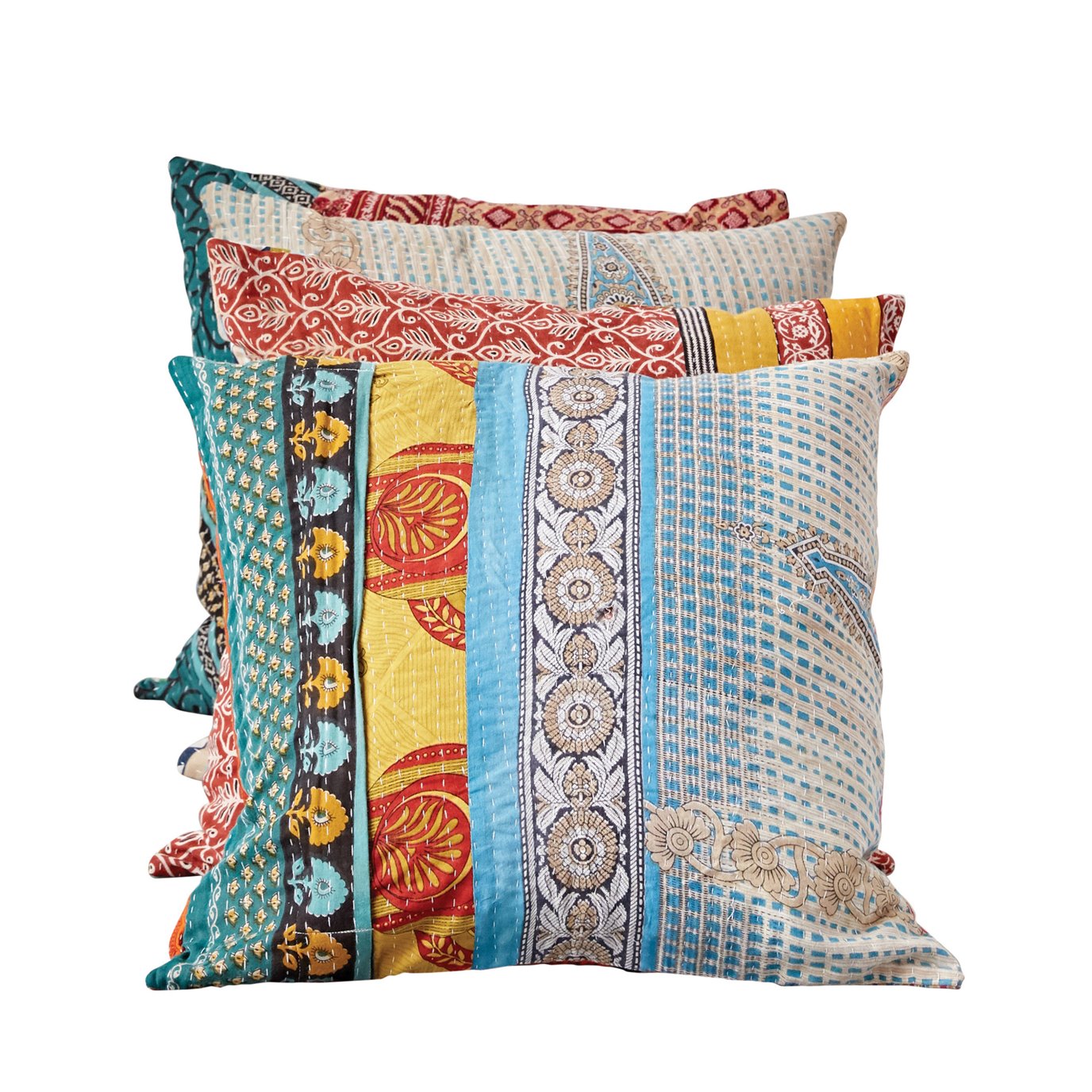 Vintage Multicolor Cotton Quilt Kantha Pillow (each one will vary)