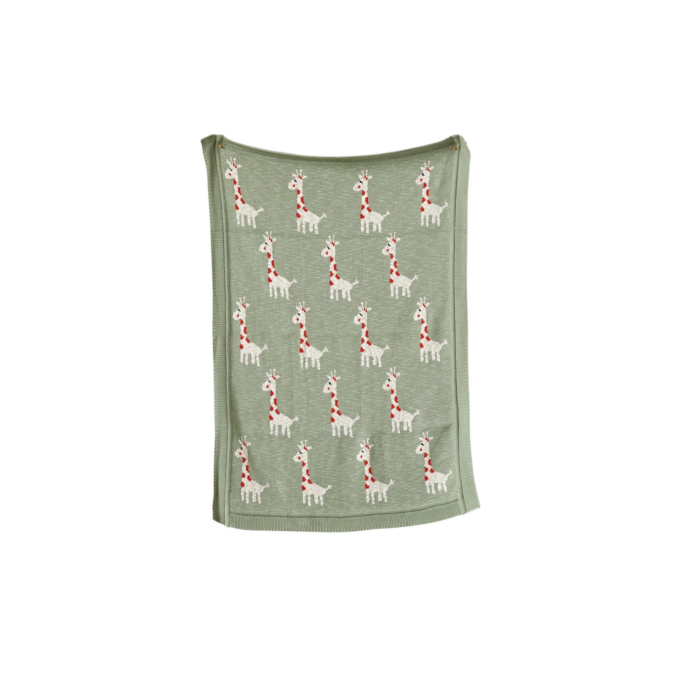 Green Cotton Knit Giraffe Blanket