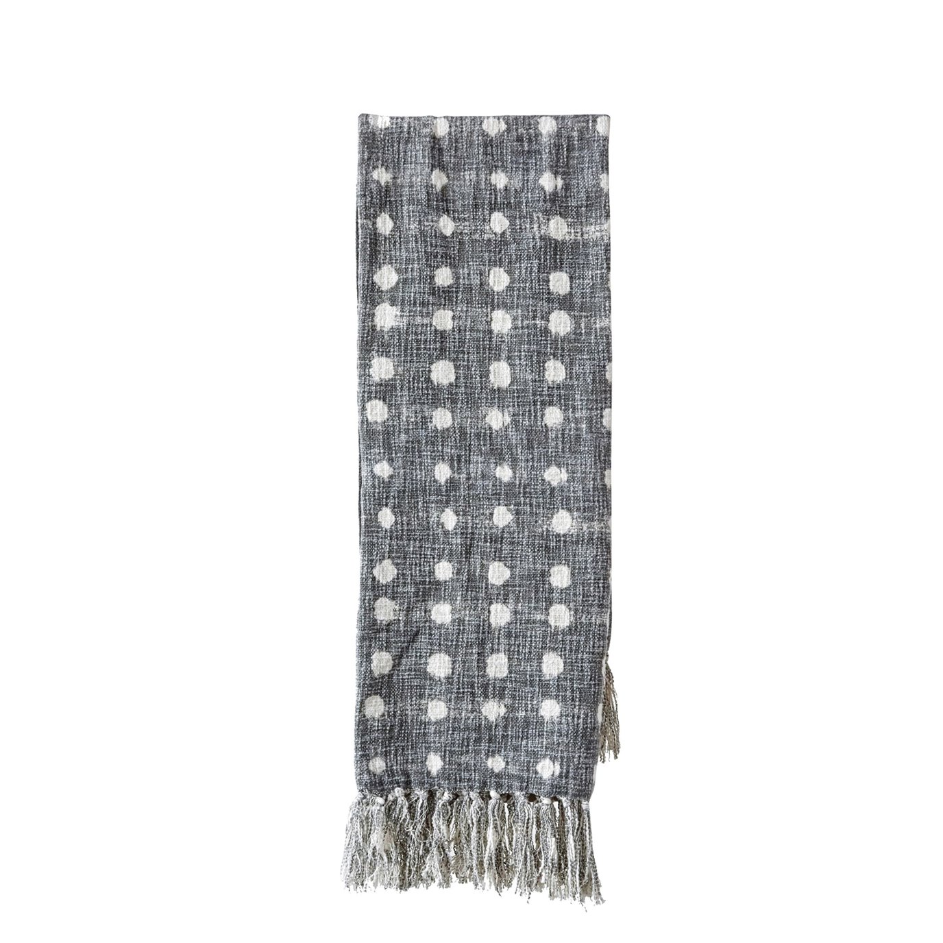 Charcoal Throw with White Polka Dots & Tassels