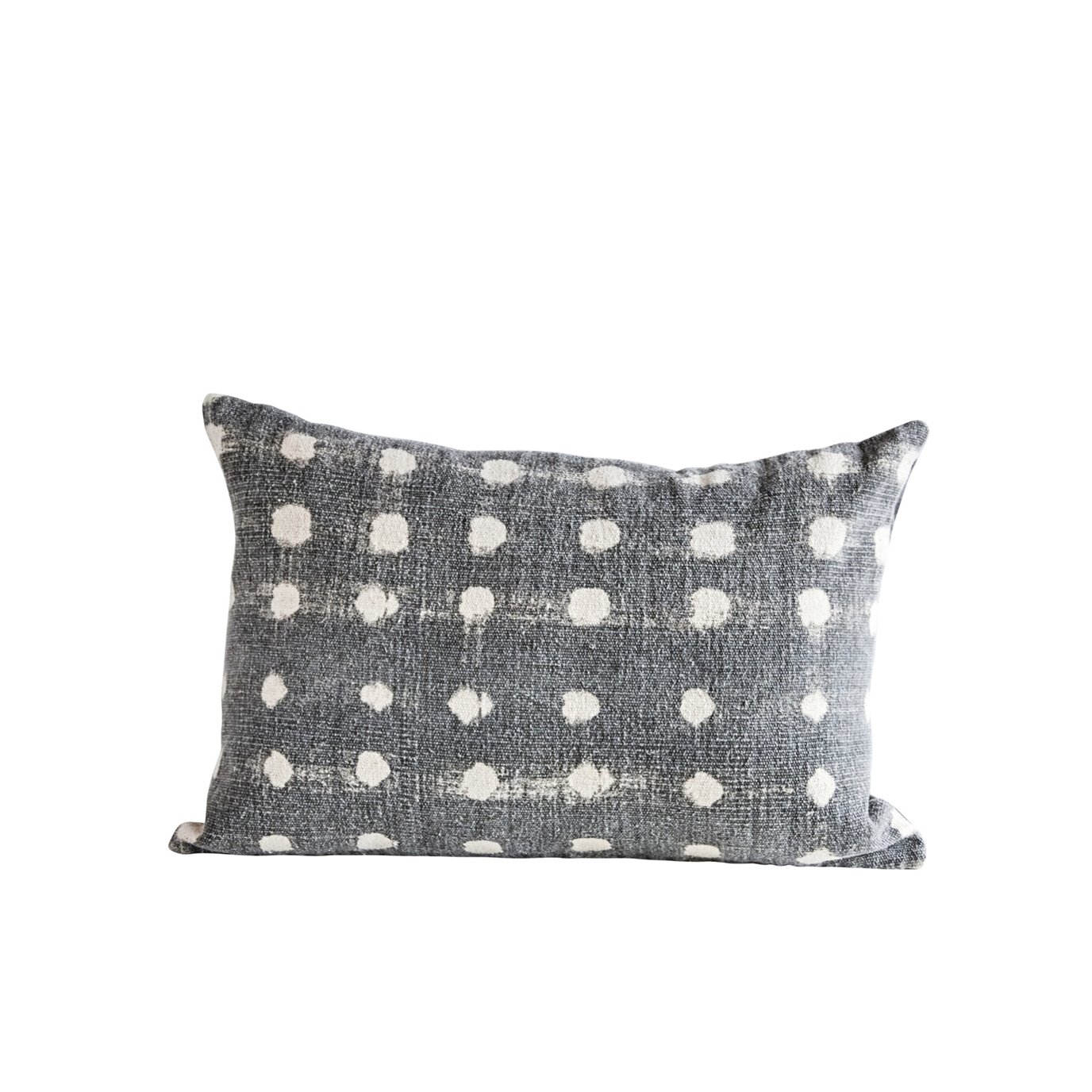 Charcoal Cotton Slub Pillow with Cream Polka Dots