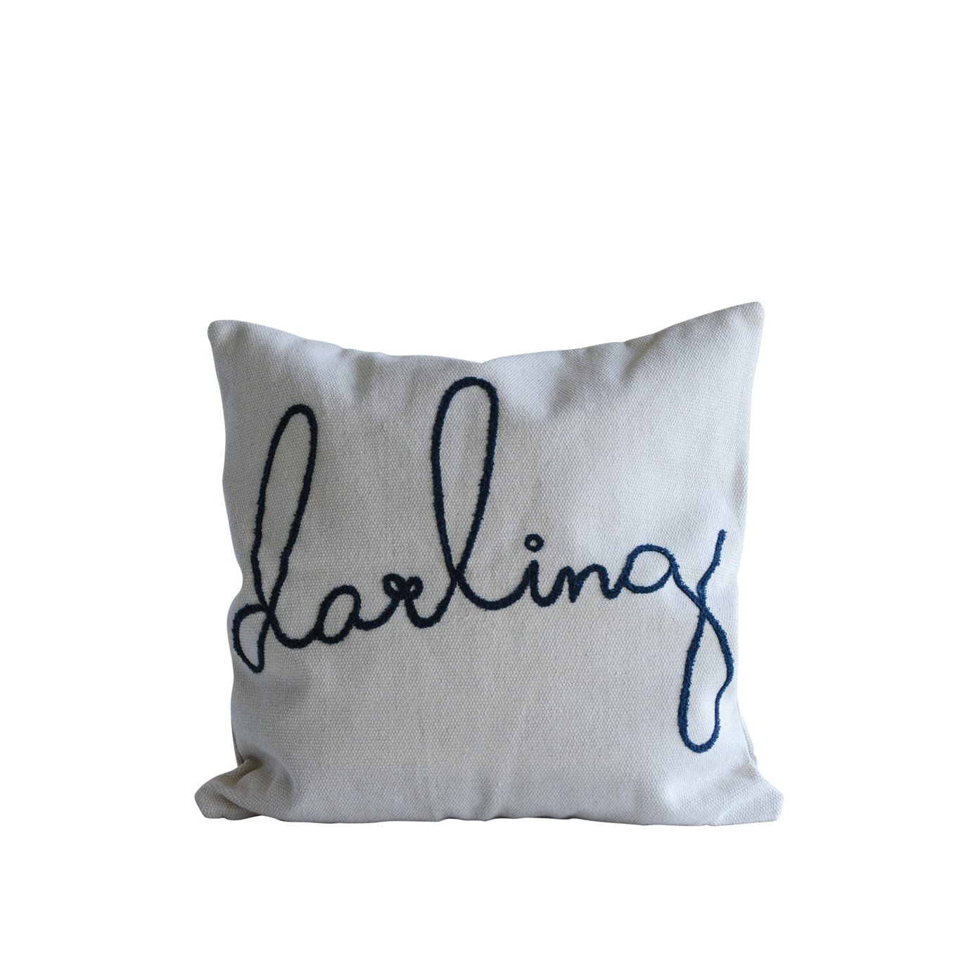 Square Cotton Cream & Blue "Darling" Pillow