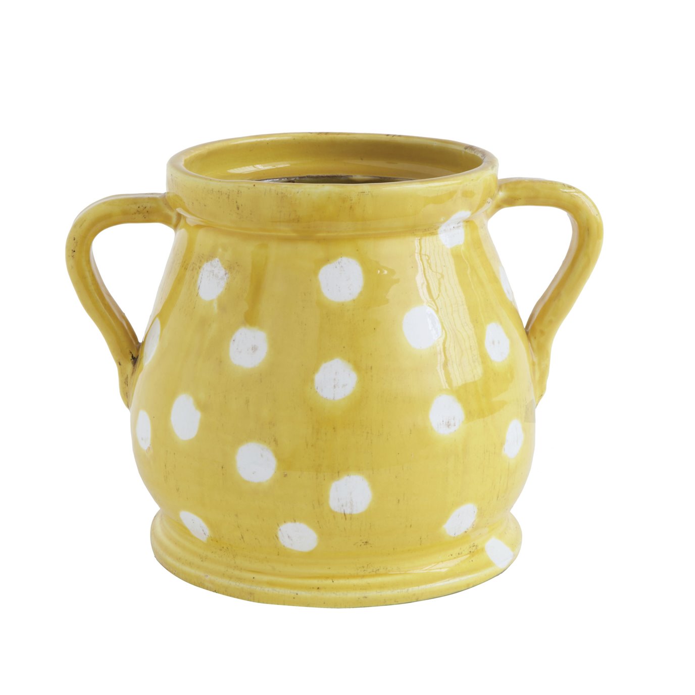 Yellow Decorative Terracotta Planter with White Dots and Handles