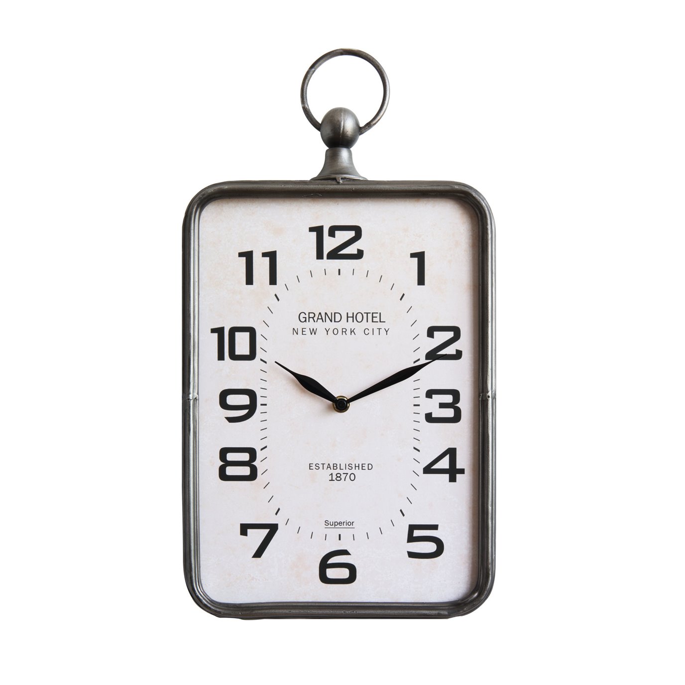 Metal Rectangle Hanging Clock with Handle Decoration on Top