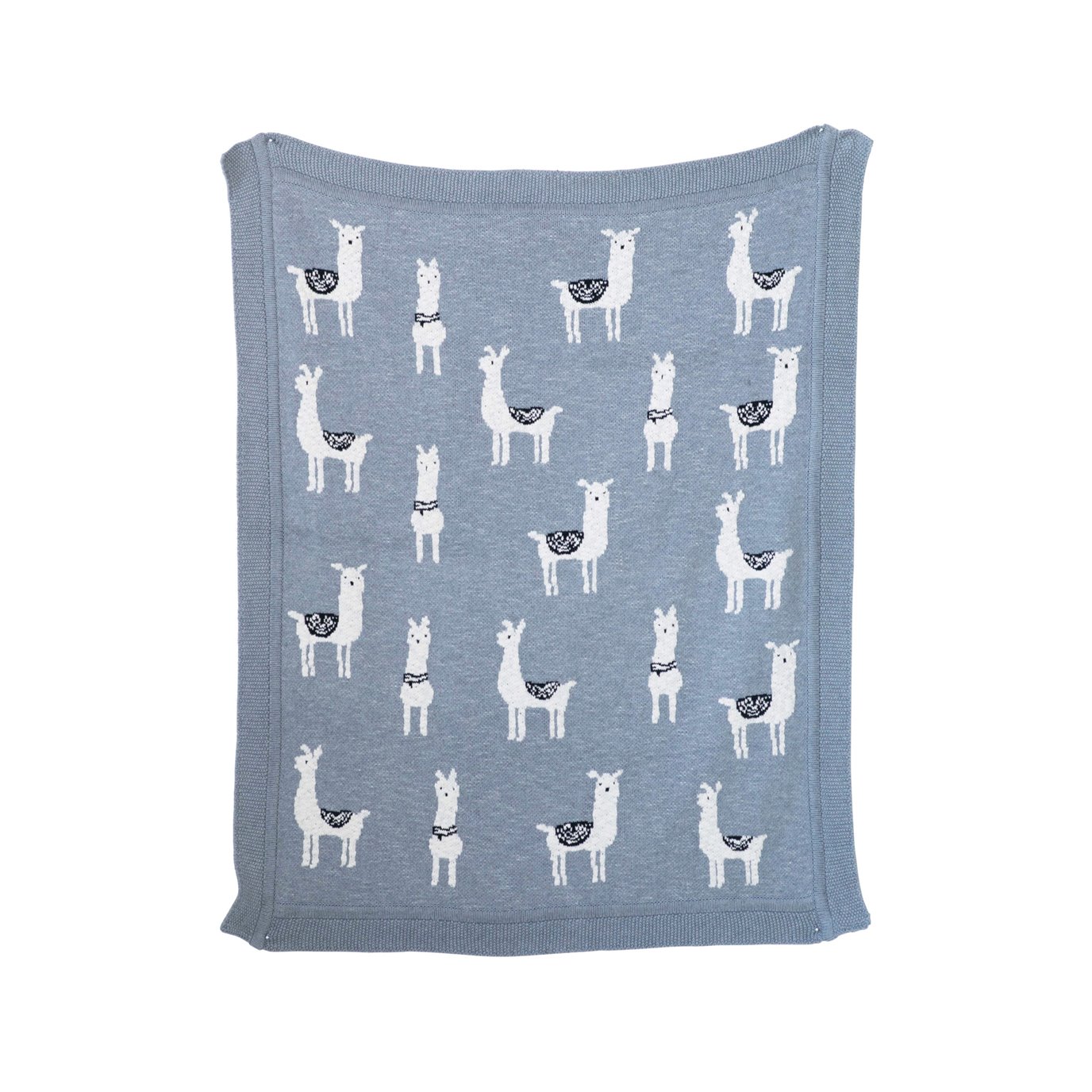 Grey Cotton Knit Llama Blanket