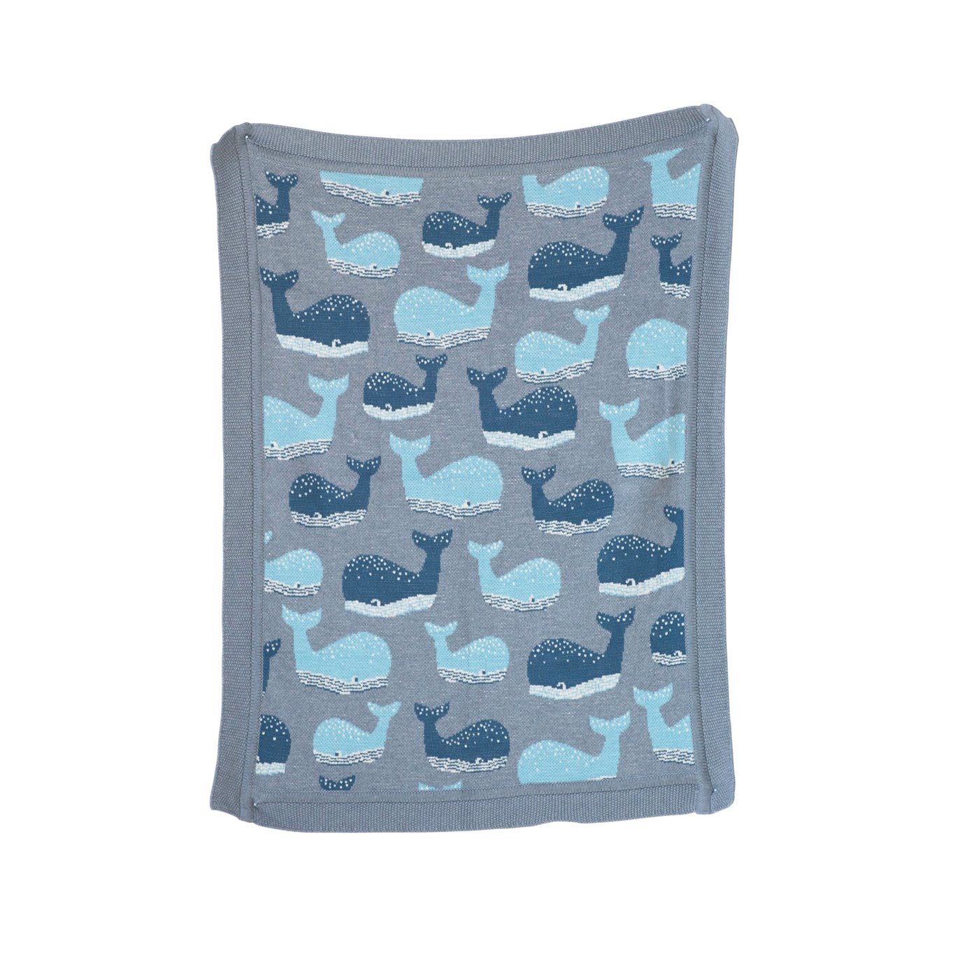 Blue Cotton Knit Whale Blanket