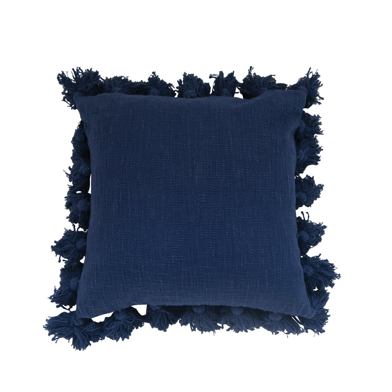 Navy Blue Square Cotton Pillow with Tassels