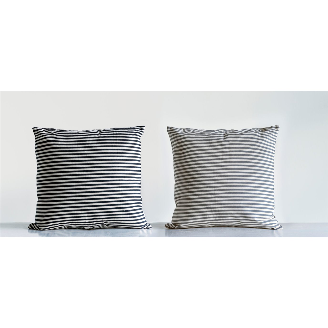 Square Grey & White Striped Cotton Pillow