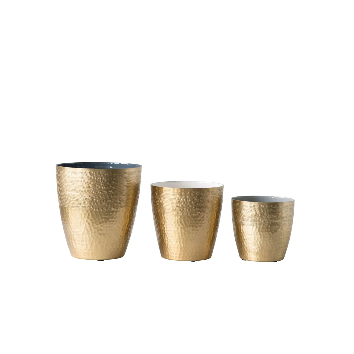 Matte Brass Planters with Multicolor Enameled Interior (Set of 3 Sizes)