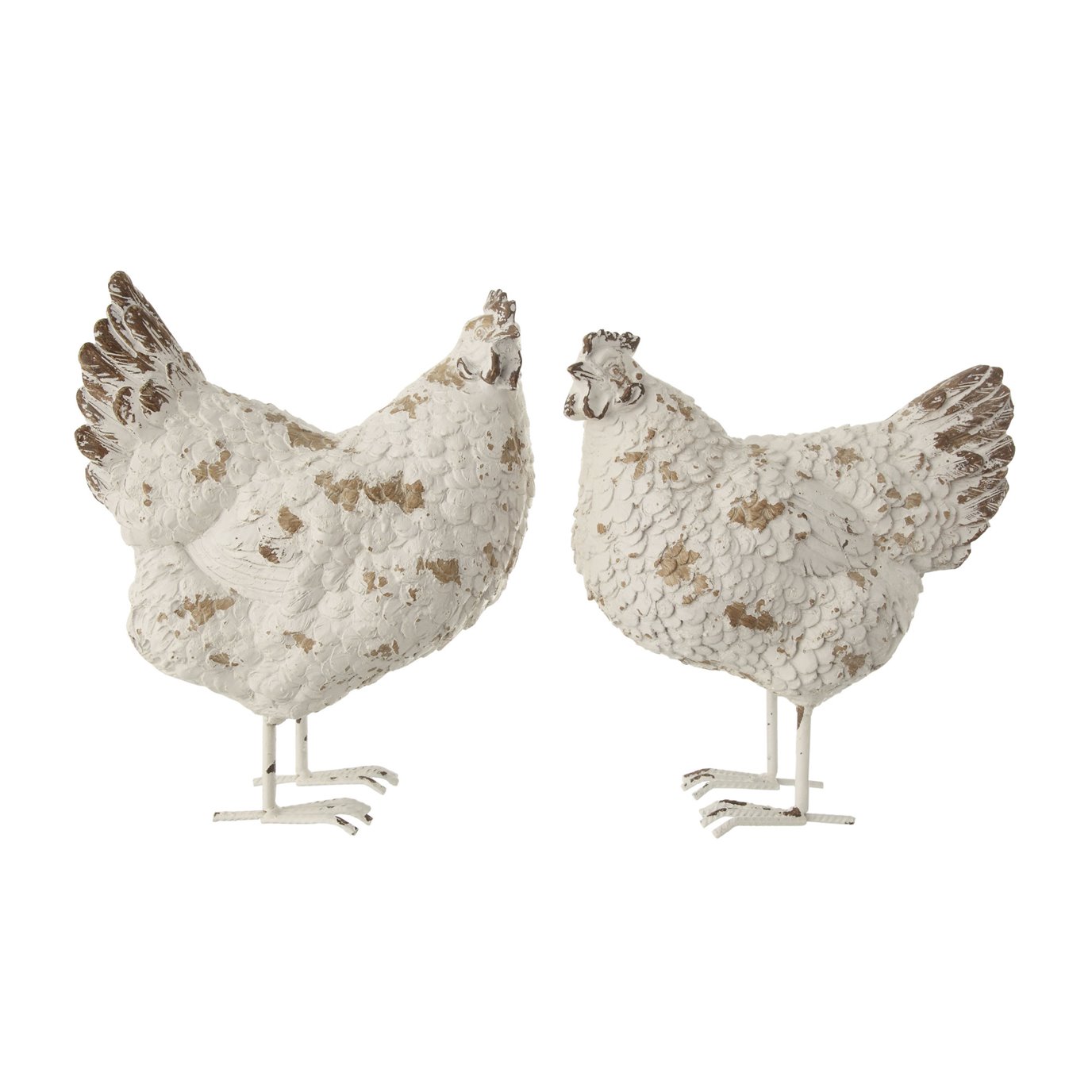 Distressed White Resin Hen Figurine with Metal Feet (Set of 2 Styles)
