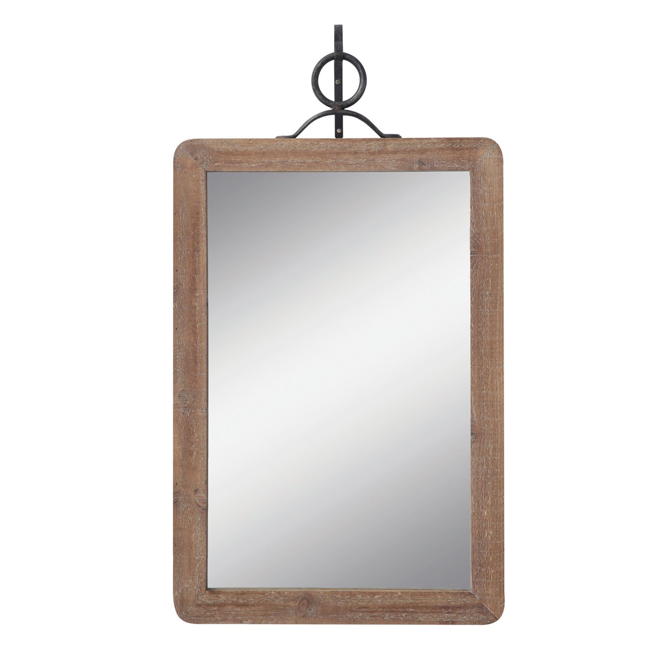 Large Wood Framed Rectangle Wall Mirror with Black Metal Hanging Bracket (Set of 2 Pieces)