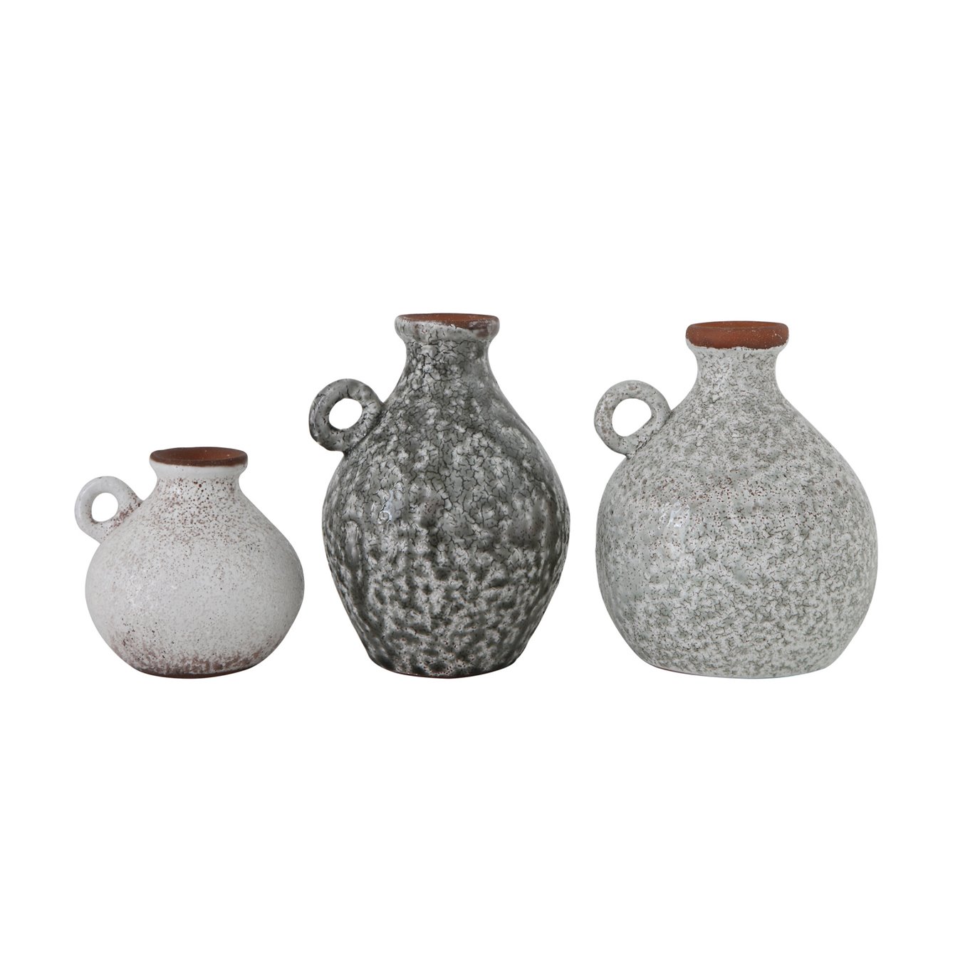 Distressed Grey Terracotta Vases with Reactive Glaze Finish (Set of 3 Sizes)