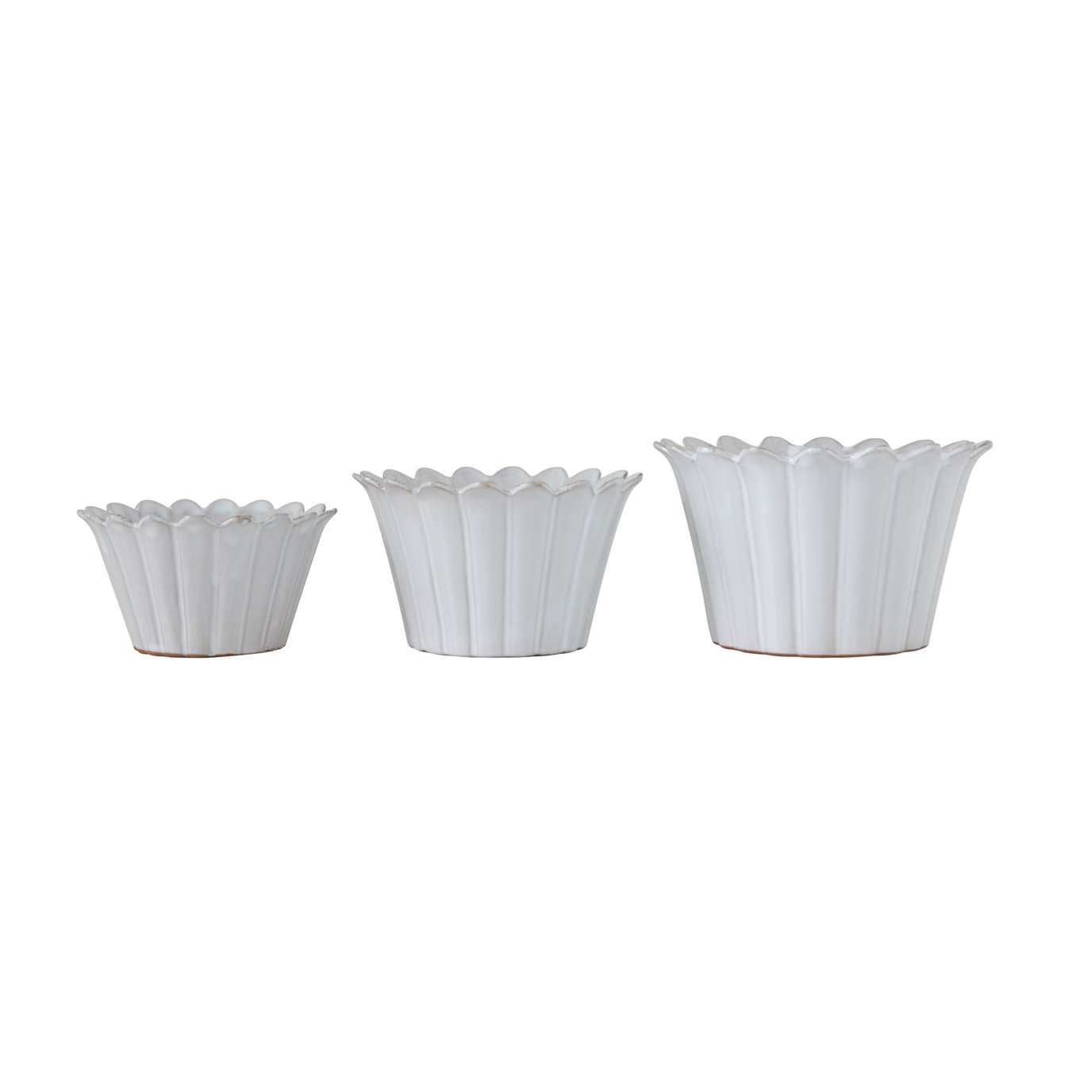 White Fluted/Flower Planters (Set of 3 Sizes)