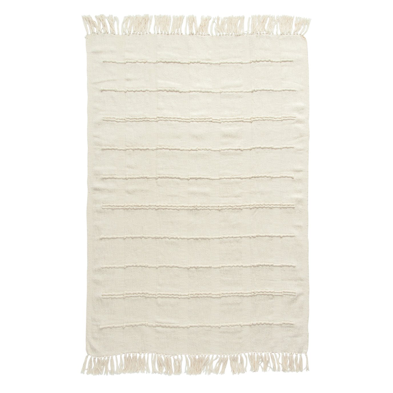 Cream Cotton Blend Chenille Throw with Fringe