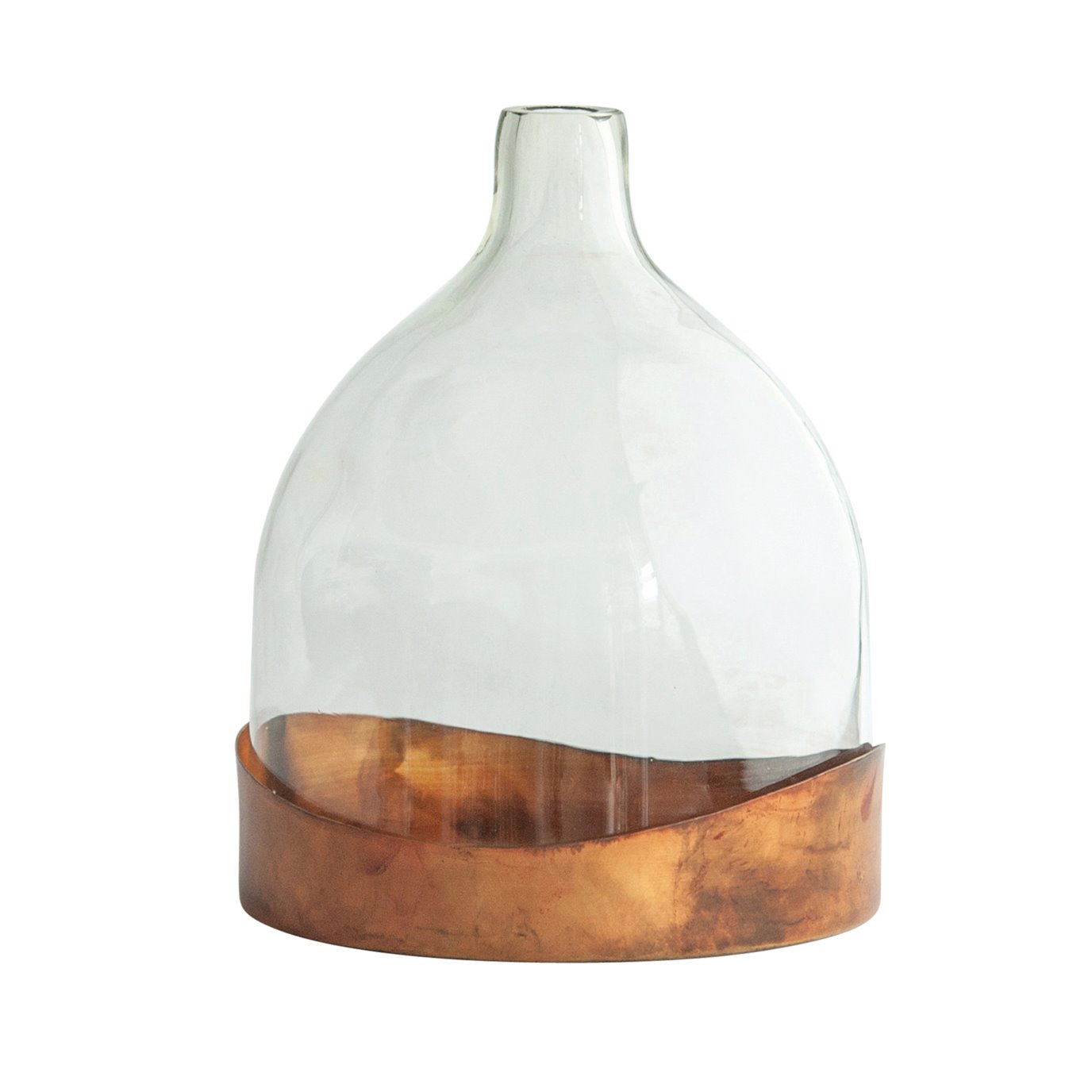 Glass Cloche with Antique Copper Finished Metal Tray (Set of 2 Pieces)