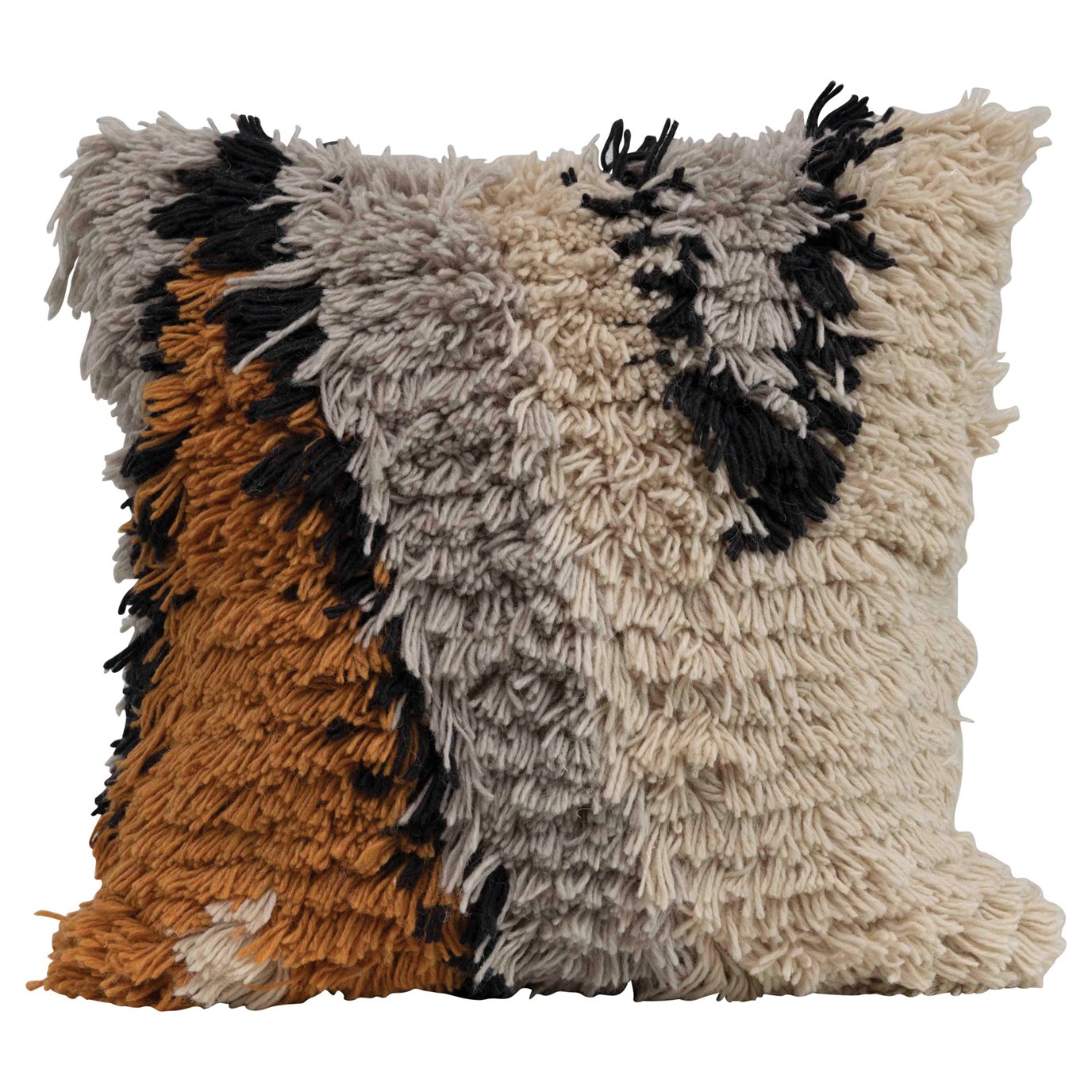 Square Wool Shag Pillow with Pattern