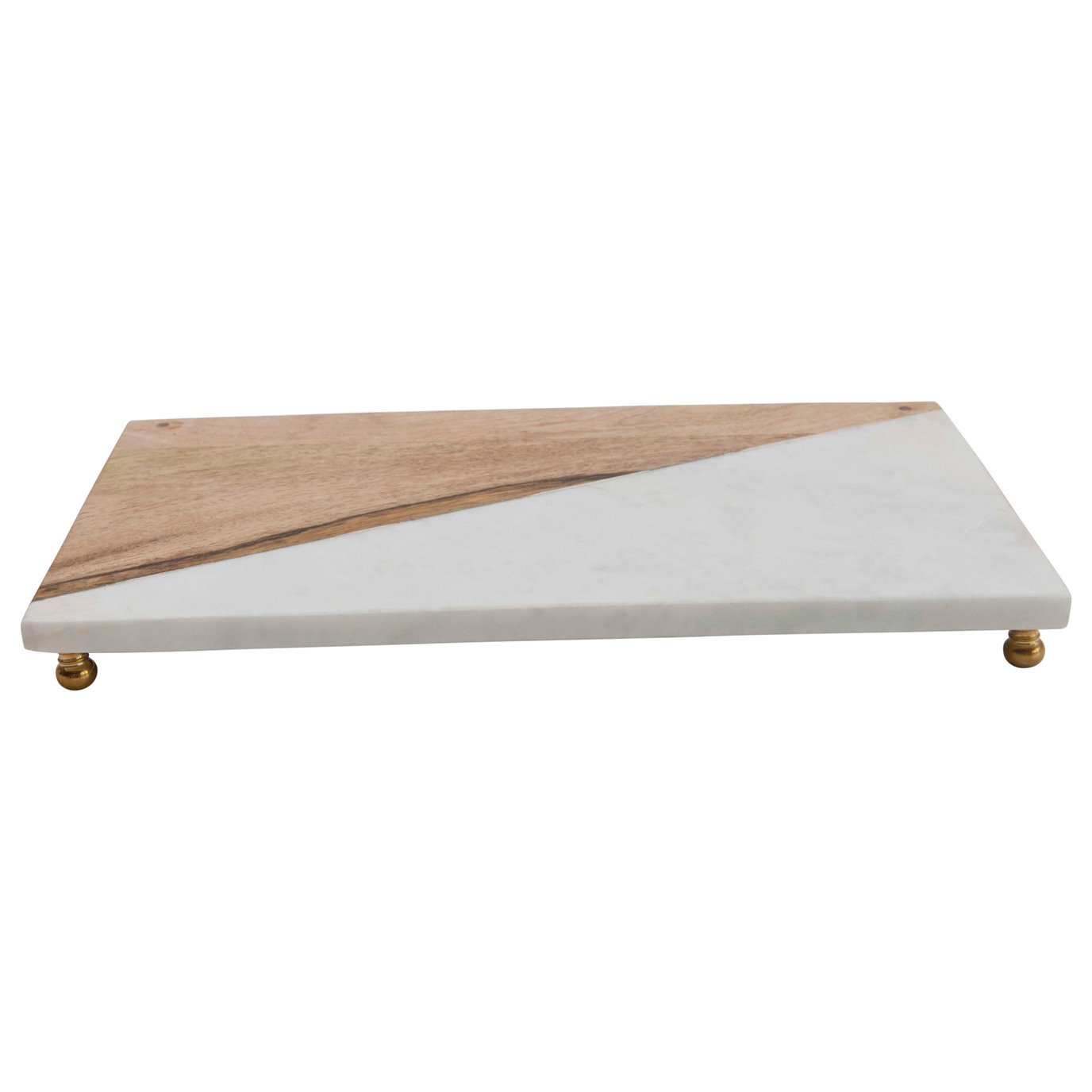 Mango Wood & Marble Cutting Board/Serving Tray with Brass Feet