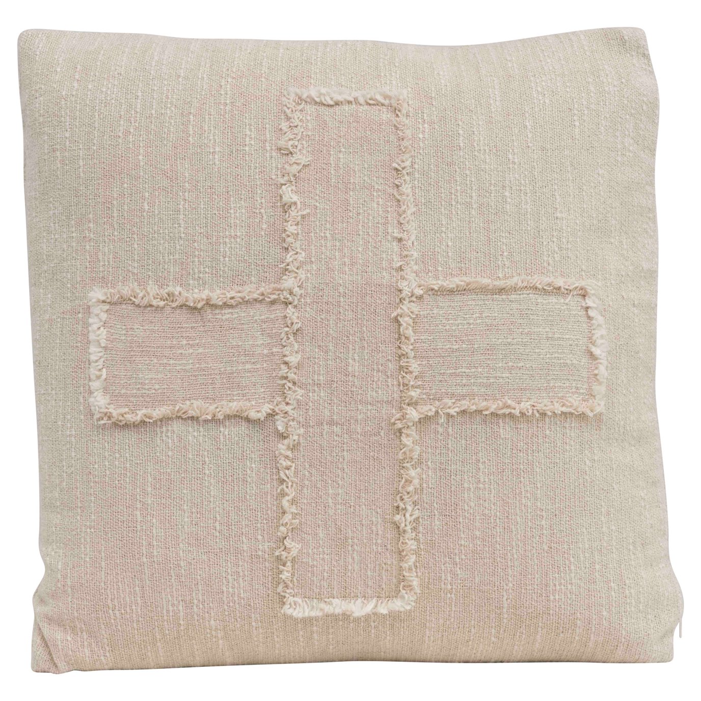 Square Cotton Mudcloth Pillow with Fringed "X" Pattern