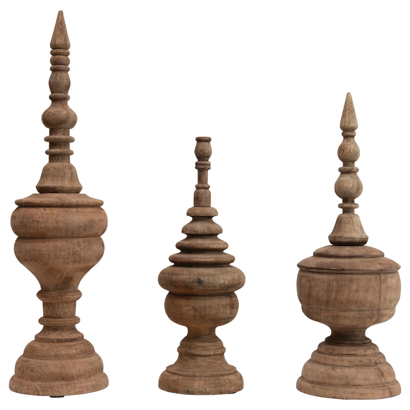 Carved Mango Wood Finials (Set of 3 Sizes)