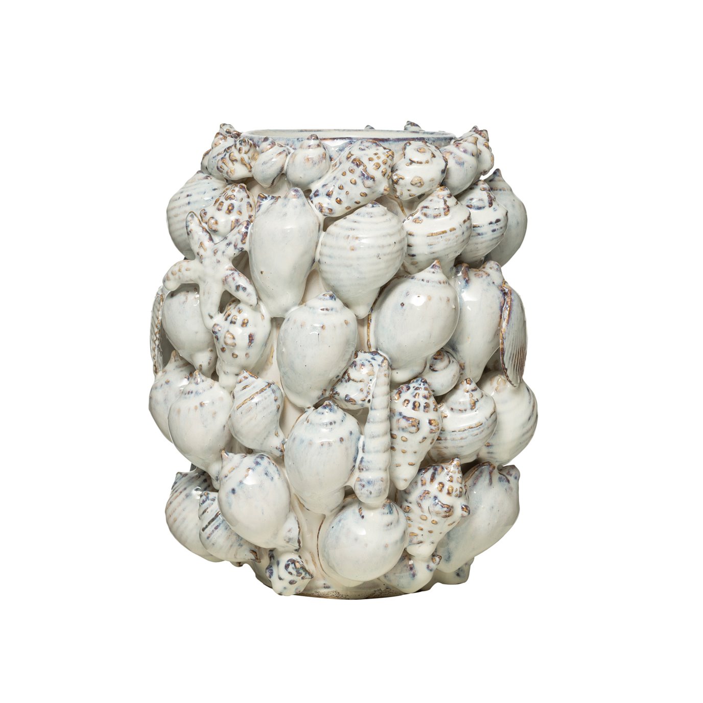 11.75"H Seashell Covered Stoneware Vase
