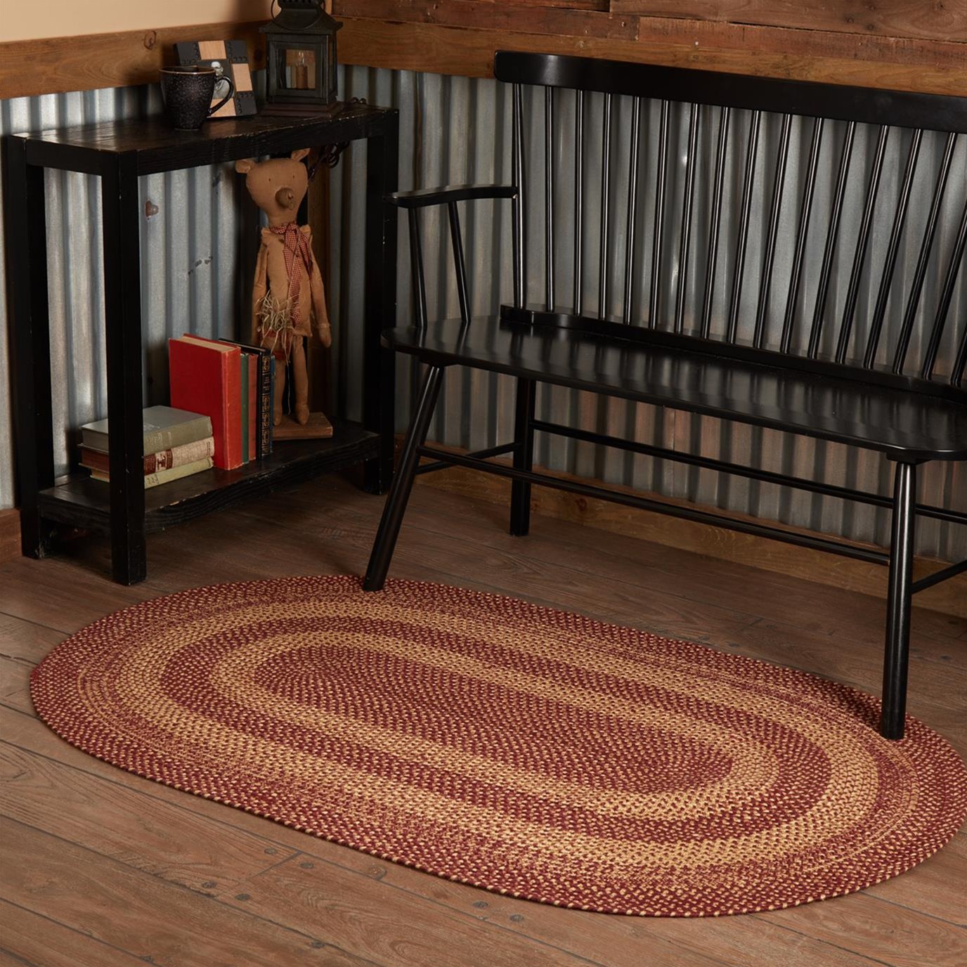 VHC Brands Braided Rug - Black & Tan Jute Rug Oval w/ Pad 36x60