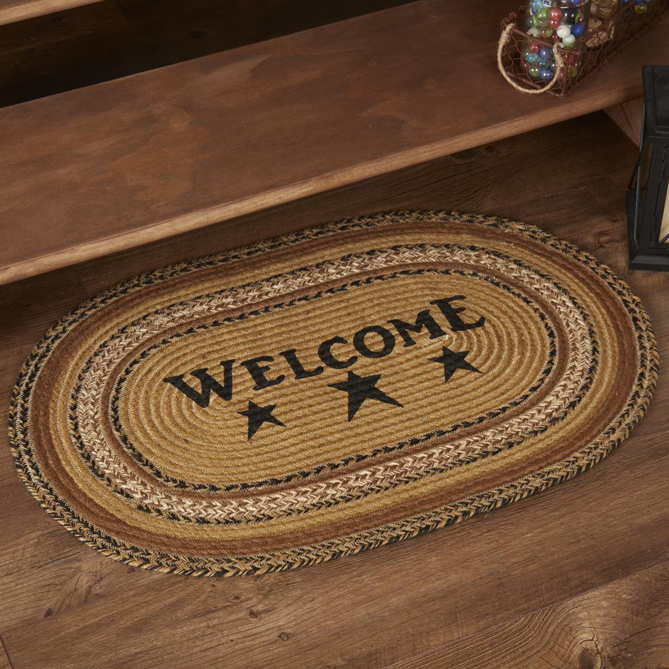 Kettle Grove Jute Rug Oval Stencil Welcome w/ Pad 20x30