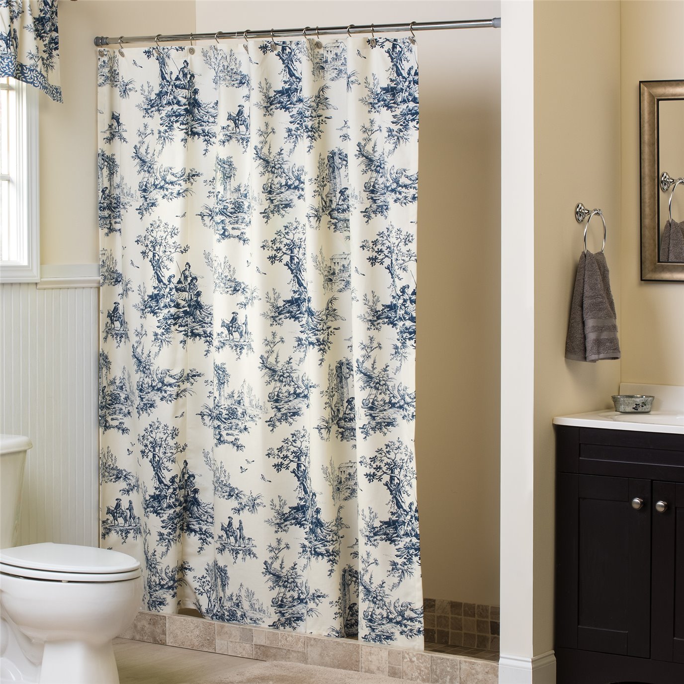 Bouvier Blue Toile Shower Curtain By, Toile Shower Curtain Blue