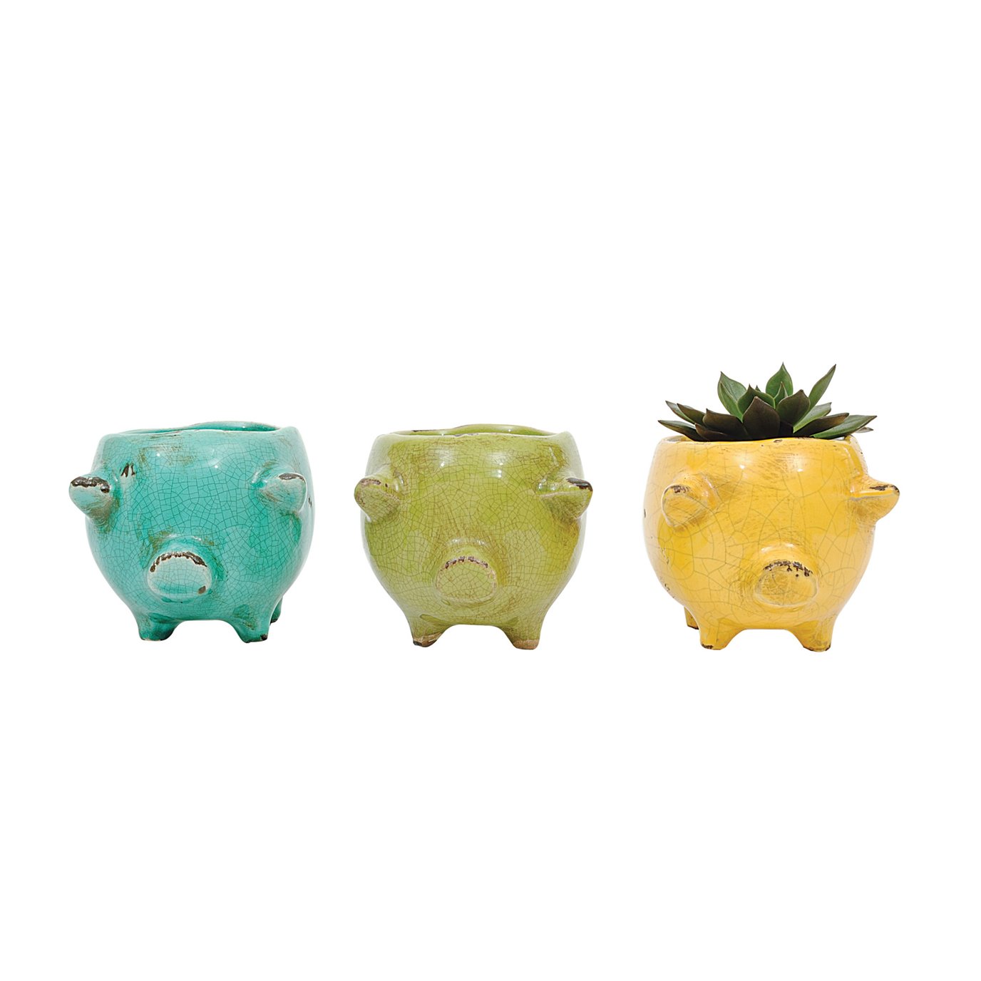 Terracotta Pig Planter with Distressed Crackle Finish (Set of 3 Colors)