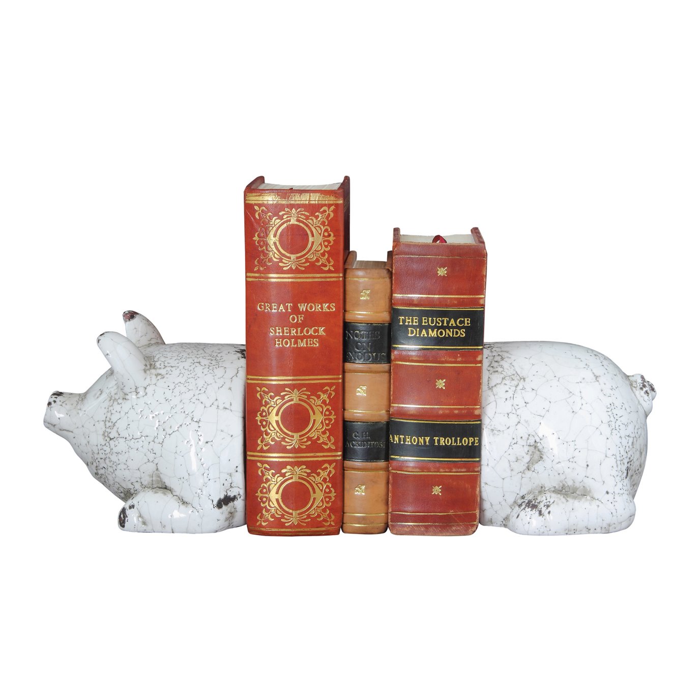 Distressed White Pig Shaped Terracotta Bookends (Set of 2 Pieces)