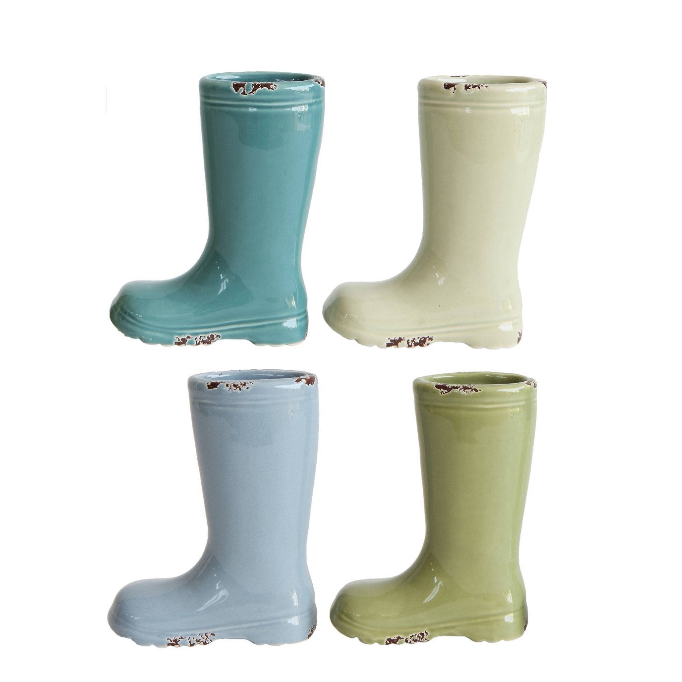Small Stoneware Boot Vases with Distressed Finishes (Set of 4 Colors)