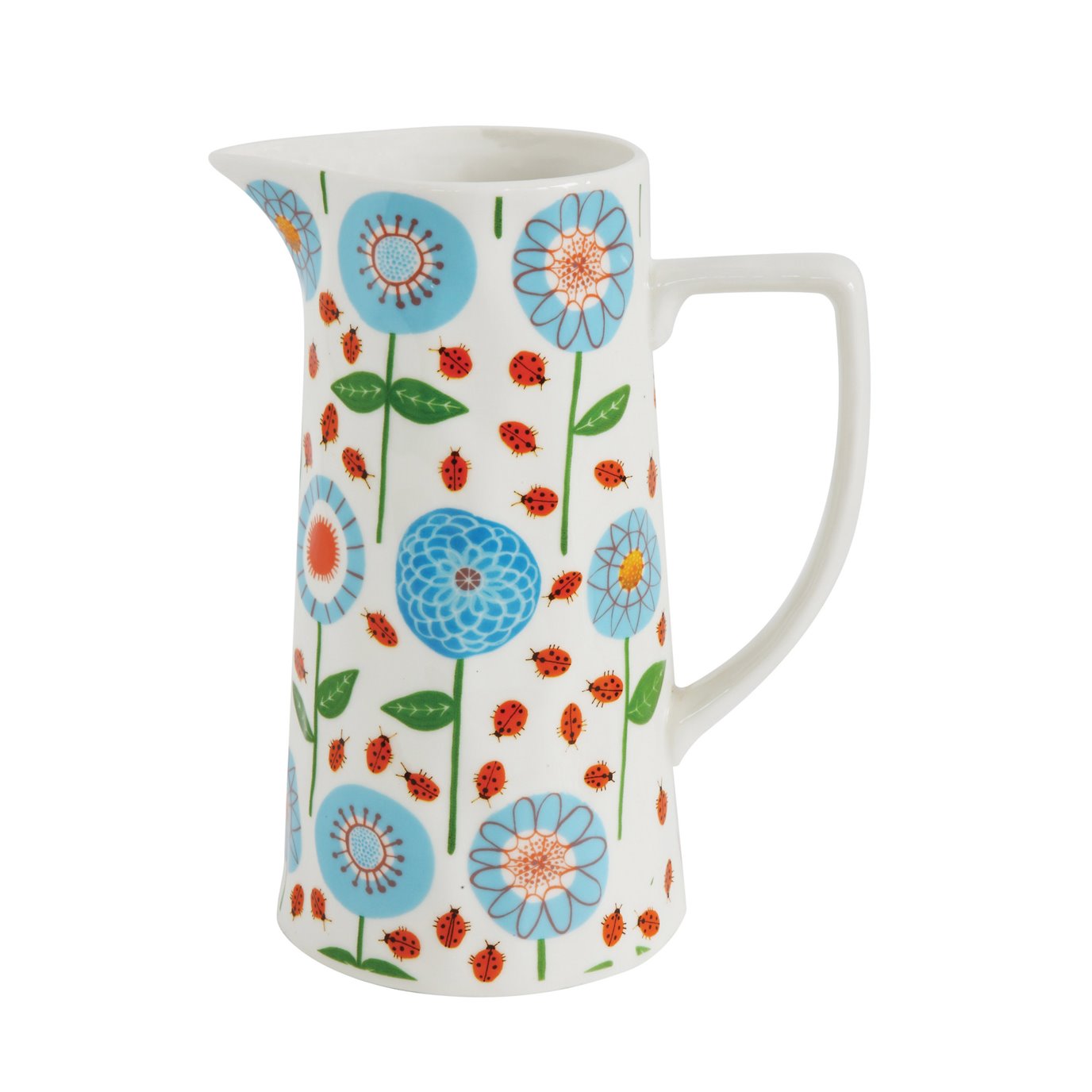 Blue & Red Floral Stoneware Pitcher