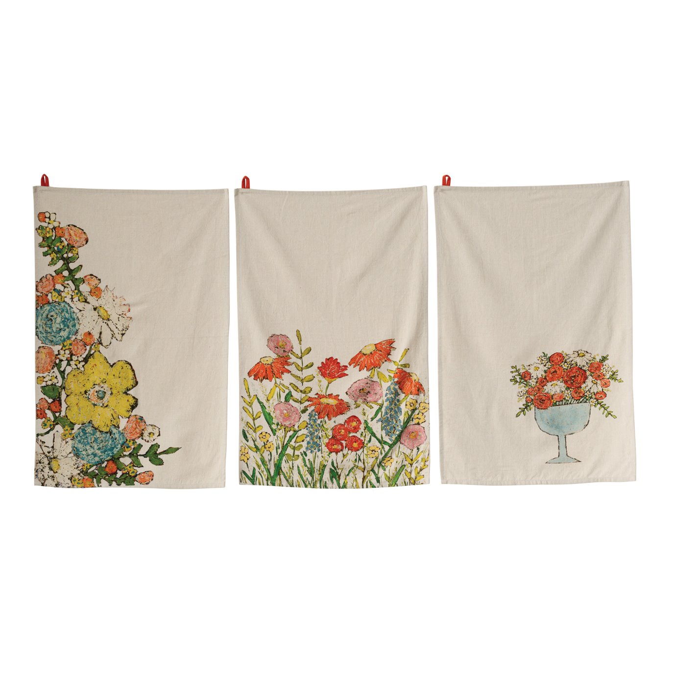 Cotton Tea Towels with Floral Images (Set of 3 Designs)