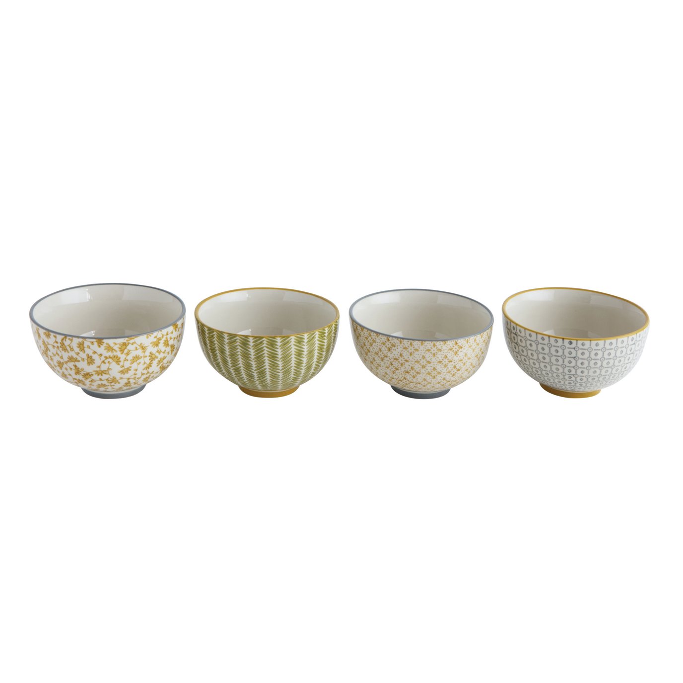 Hand Stamped Stoneware Bowl (Set of 4 Styles)