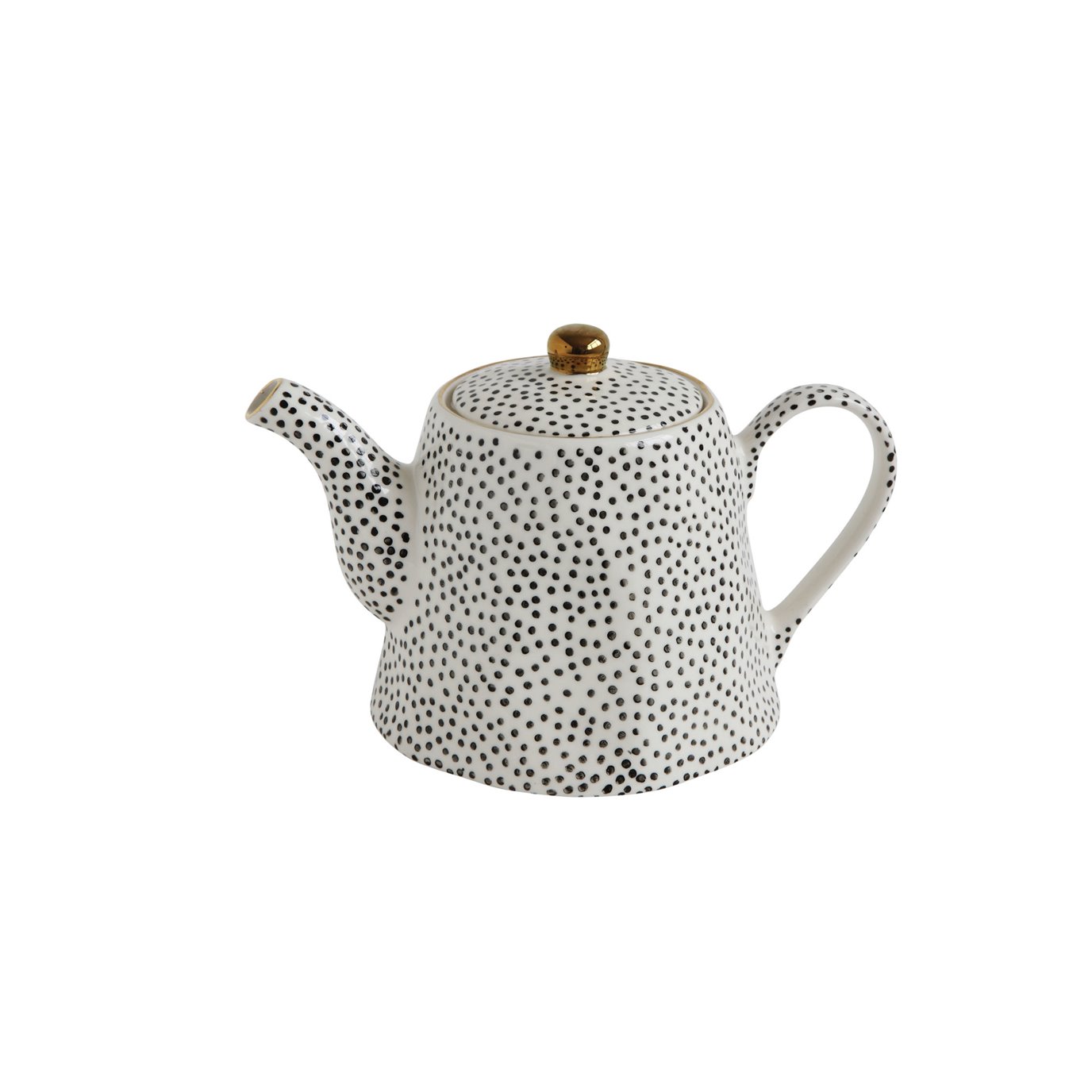White Stoneware Teapot with Black Speckles & Gold Electroplating