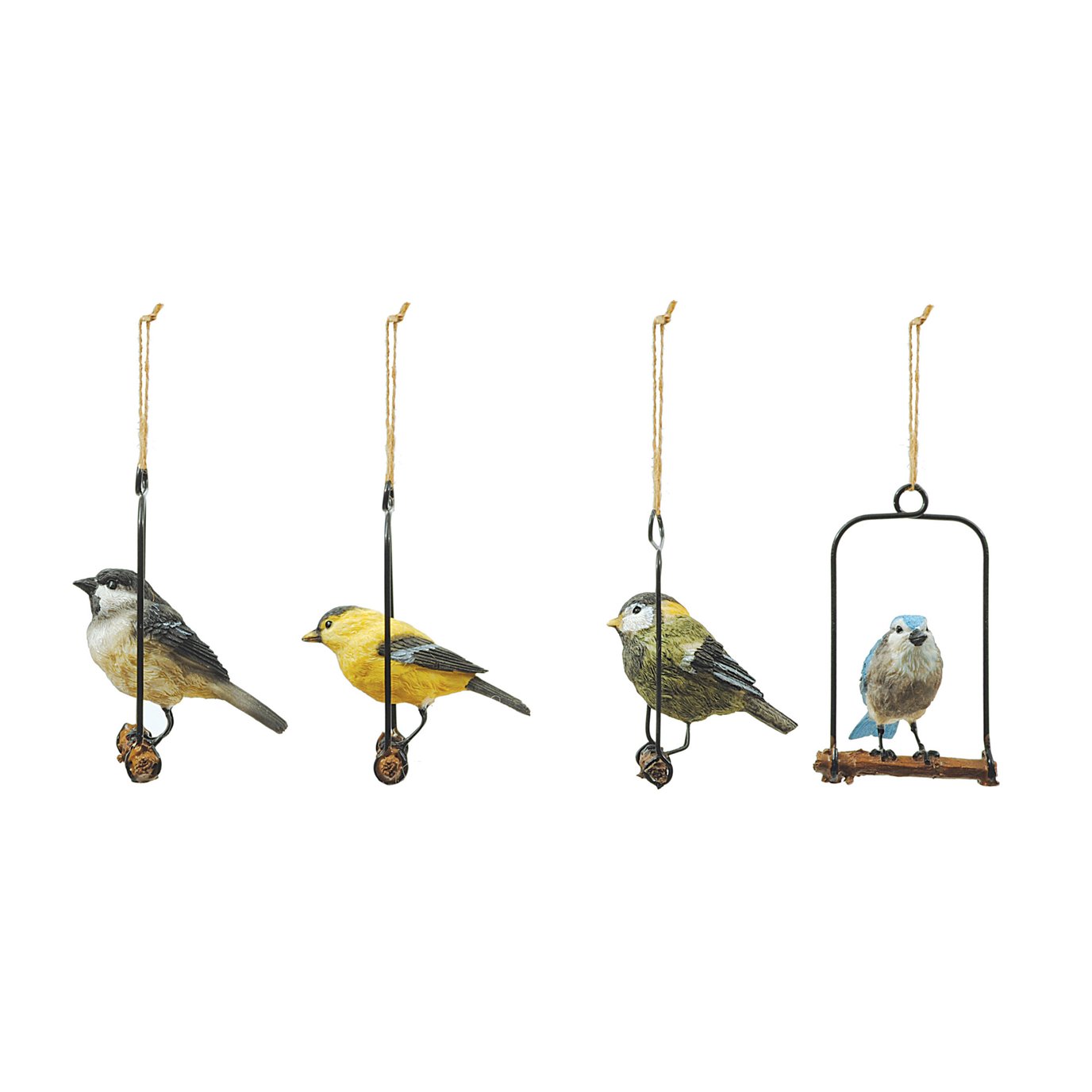 Resin Bird on Metal Perch Ornaments (Set of 4 Styles)