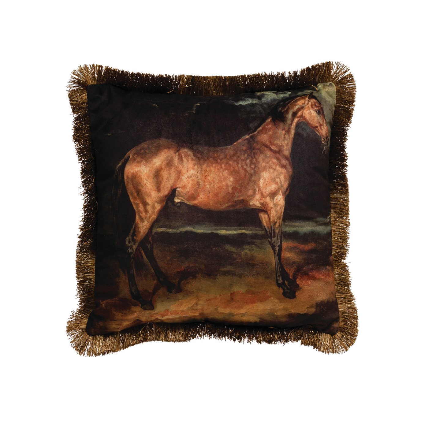 Square Fringe & Horse Fabric Pillow