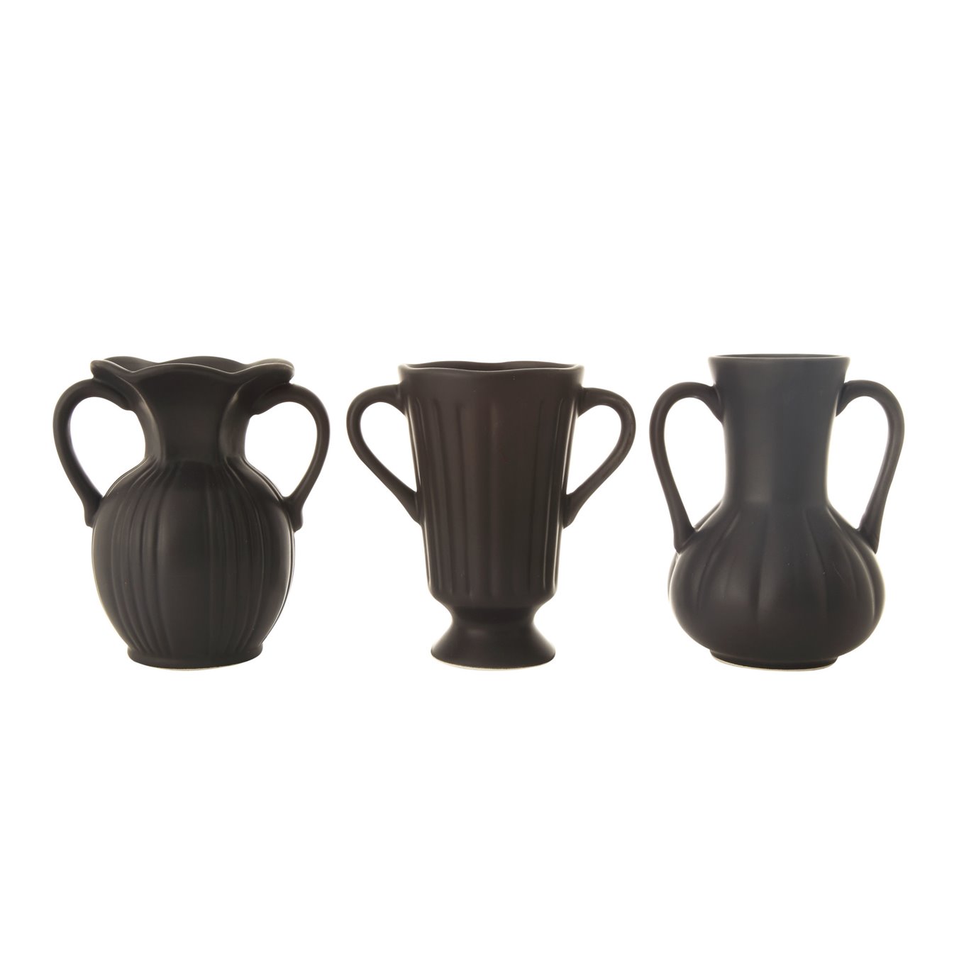 Matte Black Ceramic Vase with Handles (Set of 3 Designs)