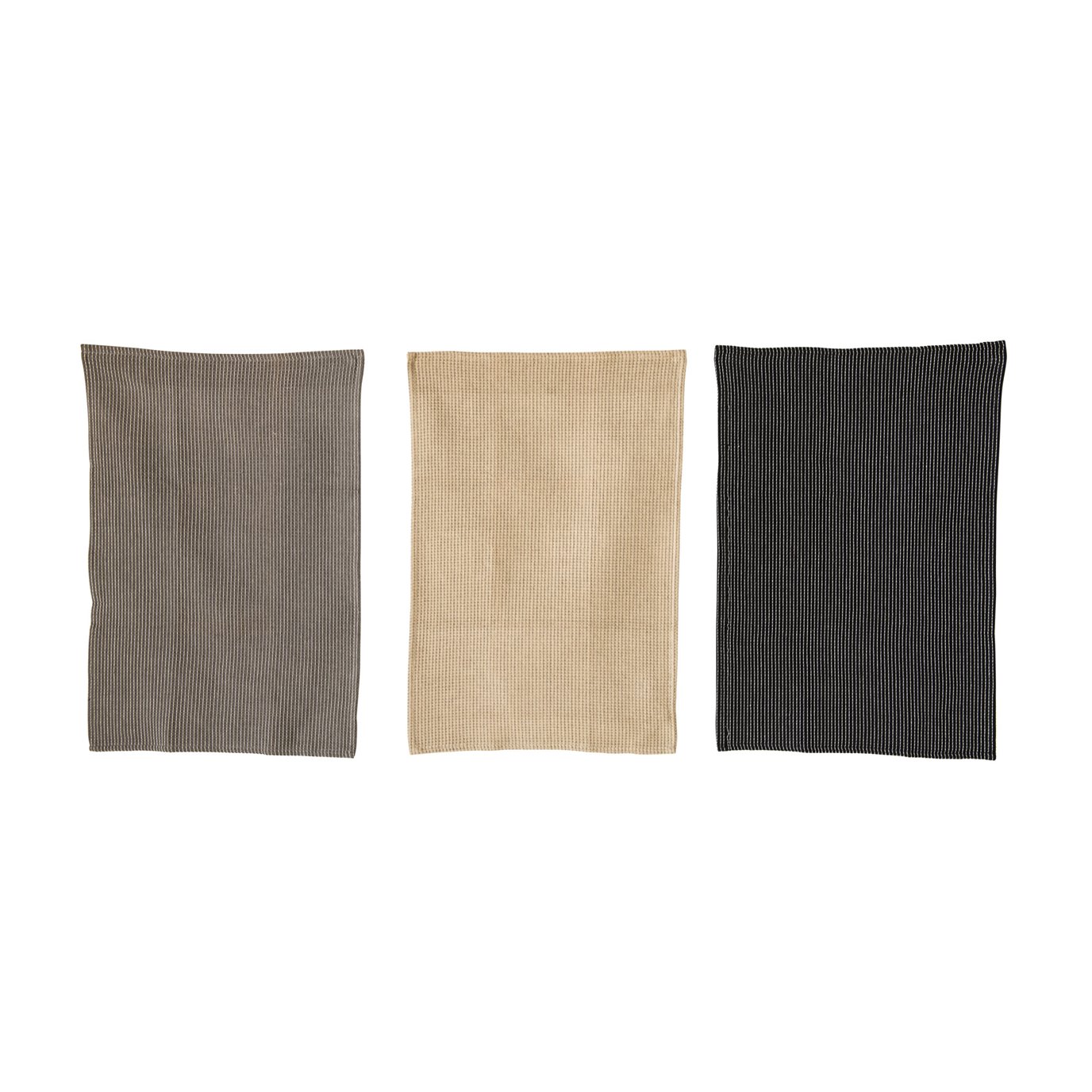 Black, Khaki & Grey Cotton Waffle Weave Tea Towels (Set of 3)