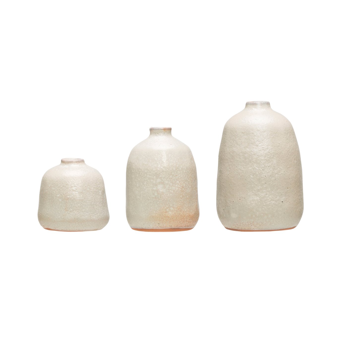 Light Grey Terracotta Vases with Pitted Sand Finishes (Set of 3 Sizes)