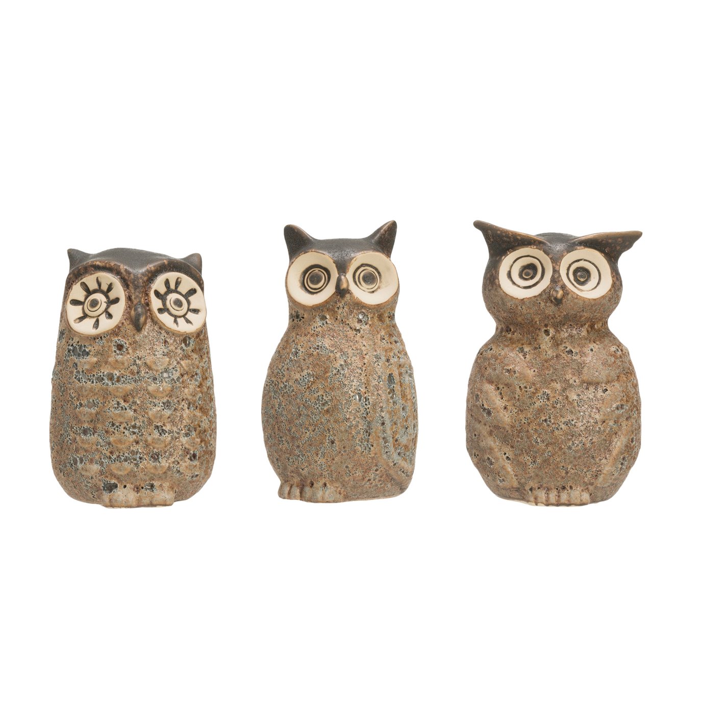 Grey Stoneware Owl Vase with Reactive Glaze Finish (Set of 3 Styles/Each one will vary)