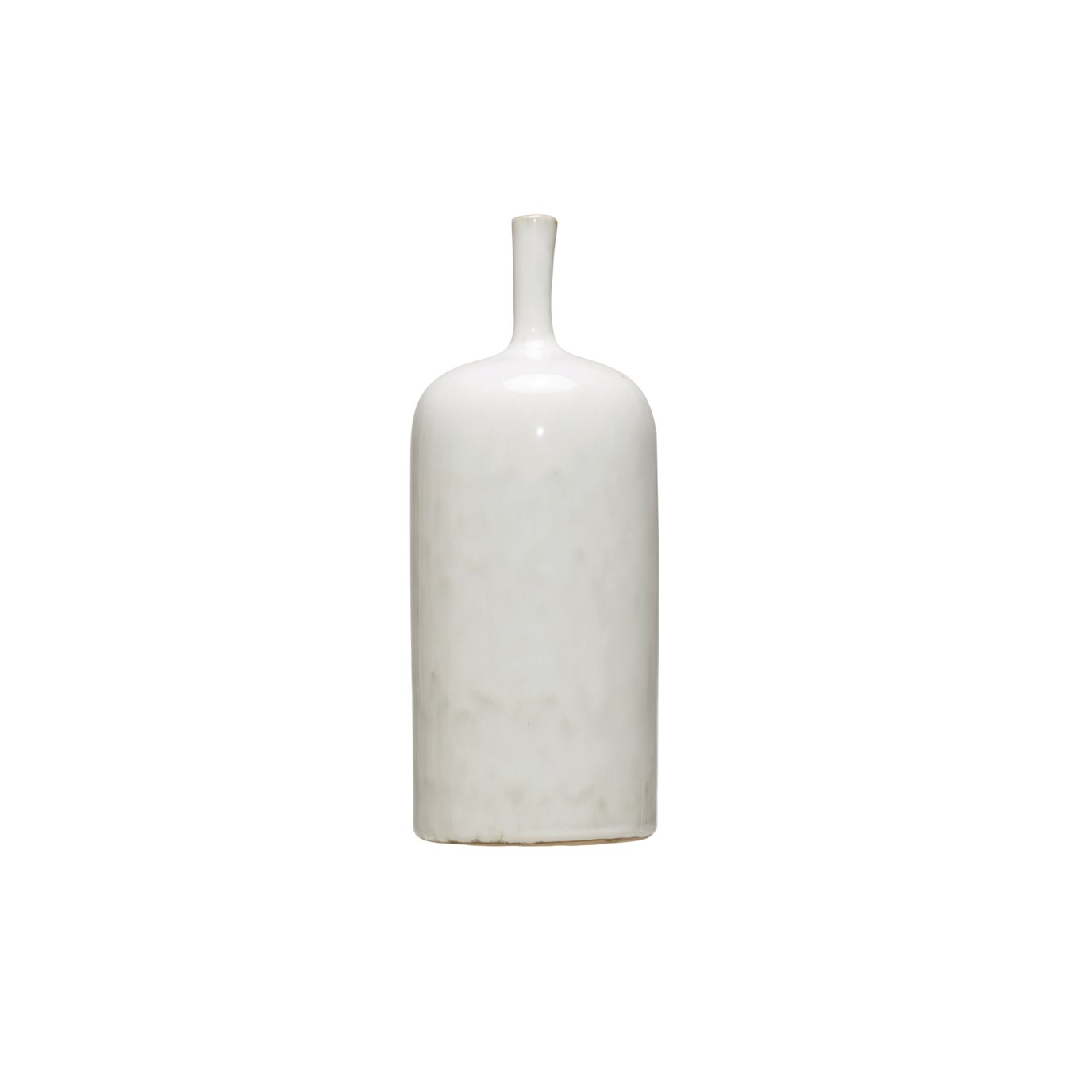 Large Cream Stoneware Vase with Green Accents & Reactive Glaze Finish (Each one will vary)