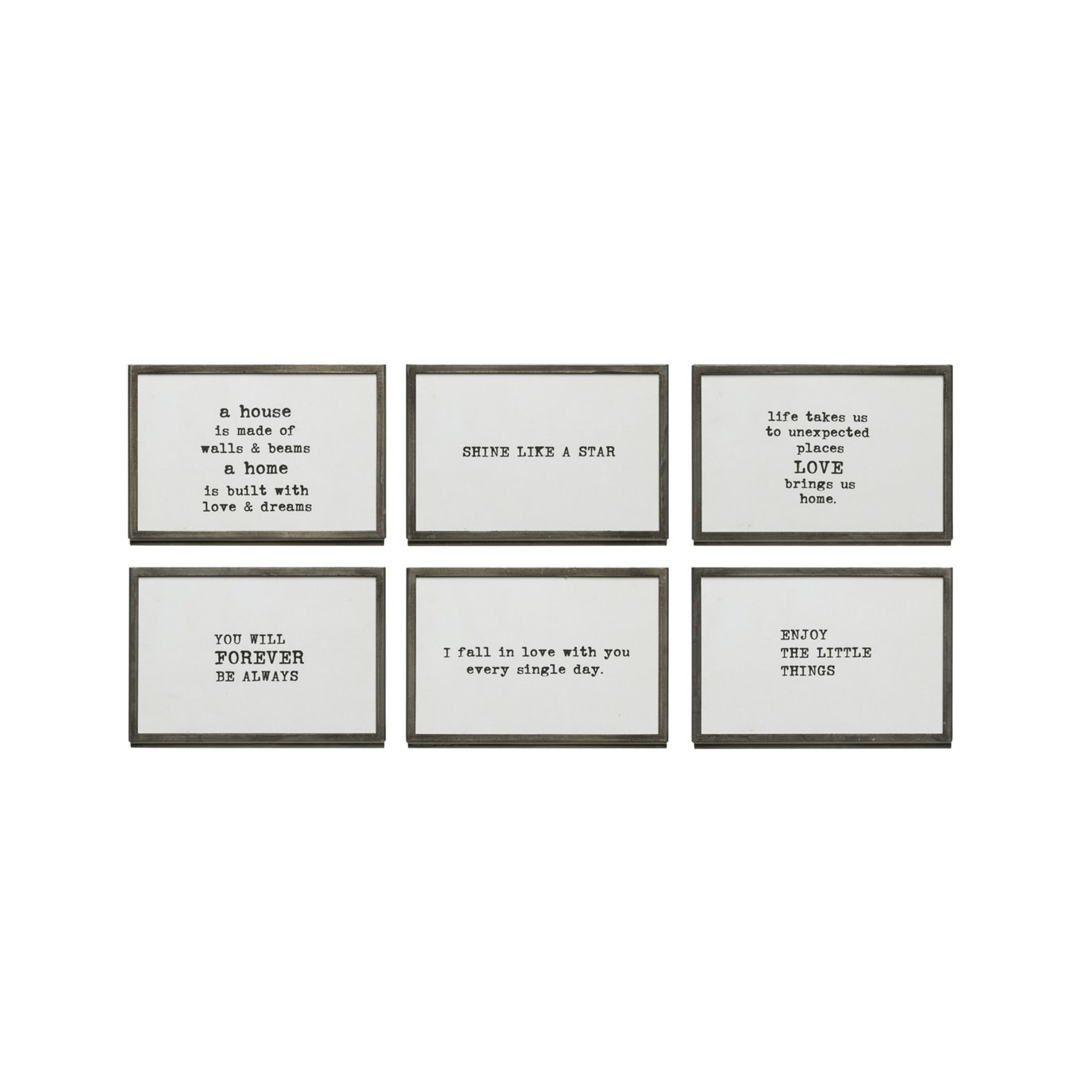 Grey Metal & Glass Table Frames with Sayings (Set of 6 Sayings)