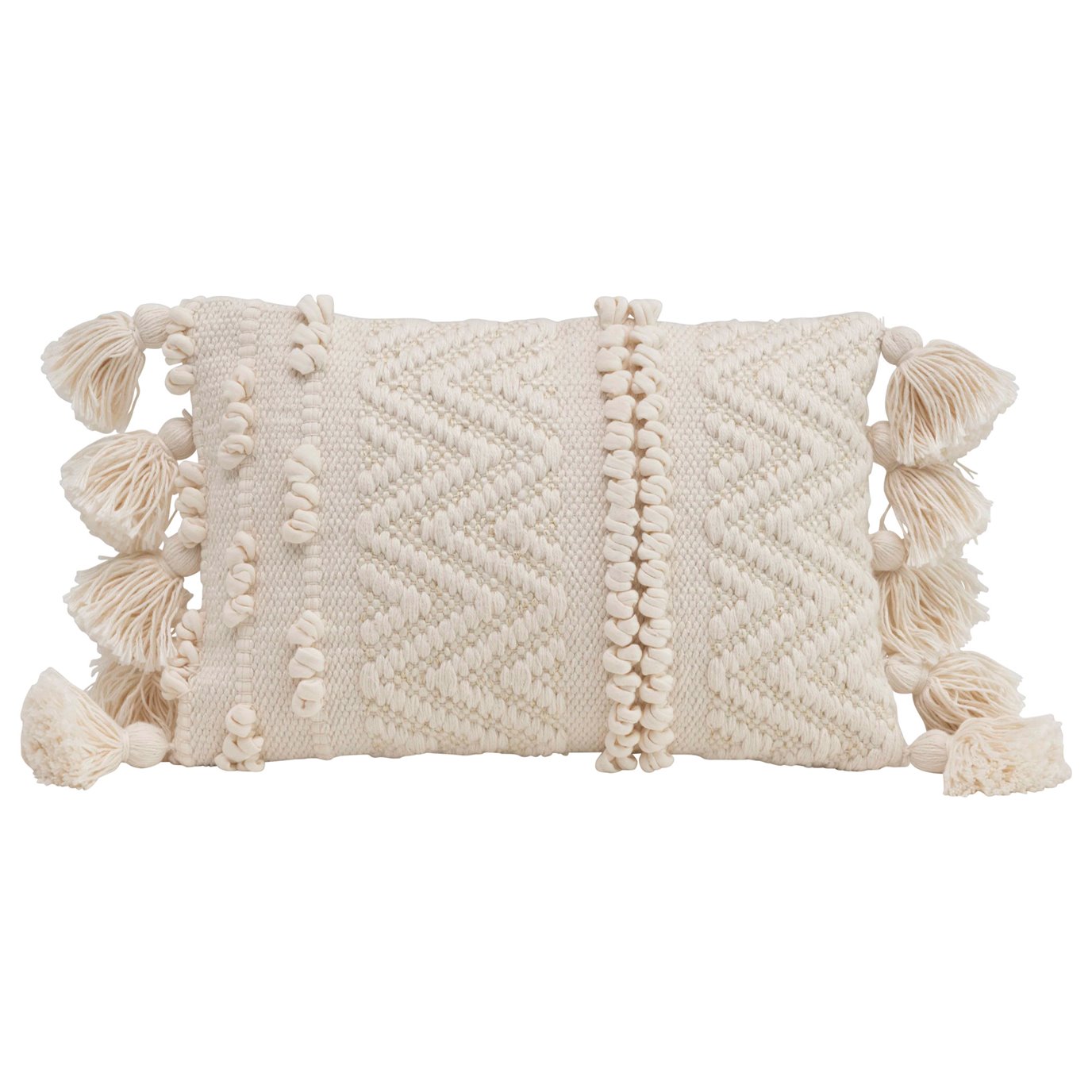 Rectangle Cotton Blend Lumbar Pillow with Thick Texture & Plush Tassels