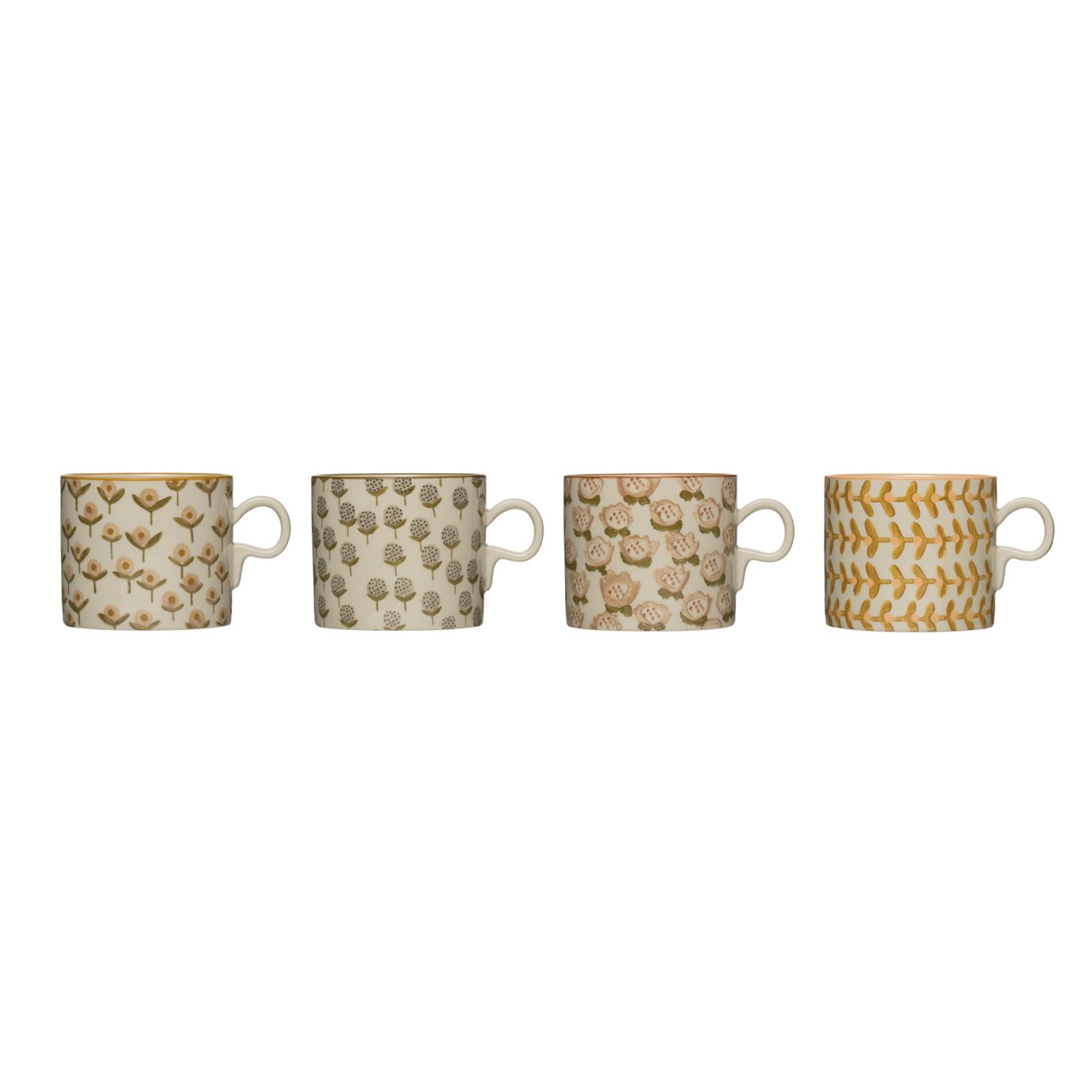 12 oz. Stoneware Mug (Set of 4 Hand-Stamped Patterns)