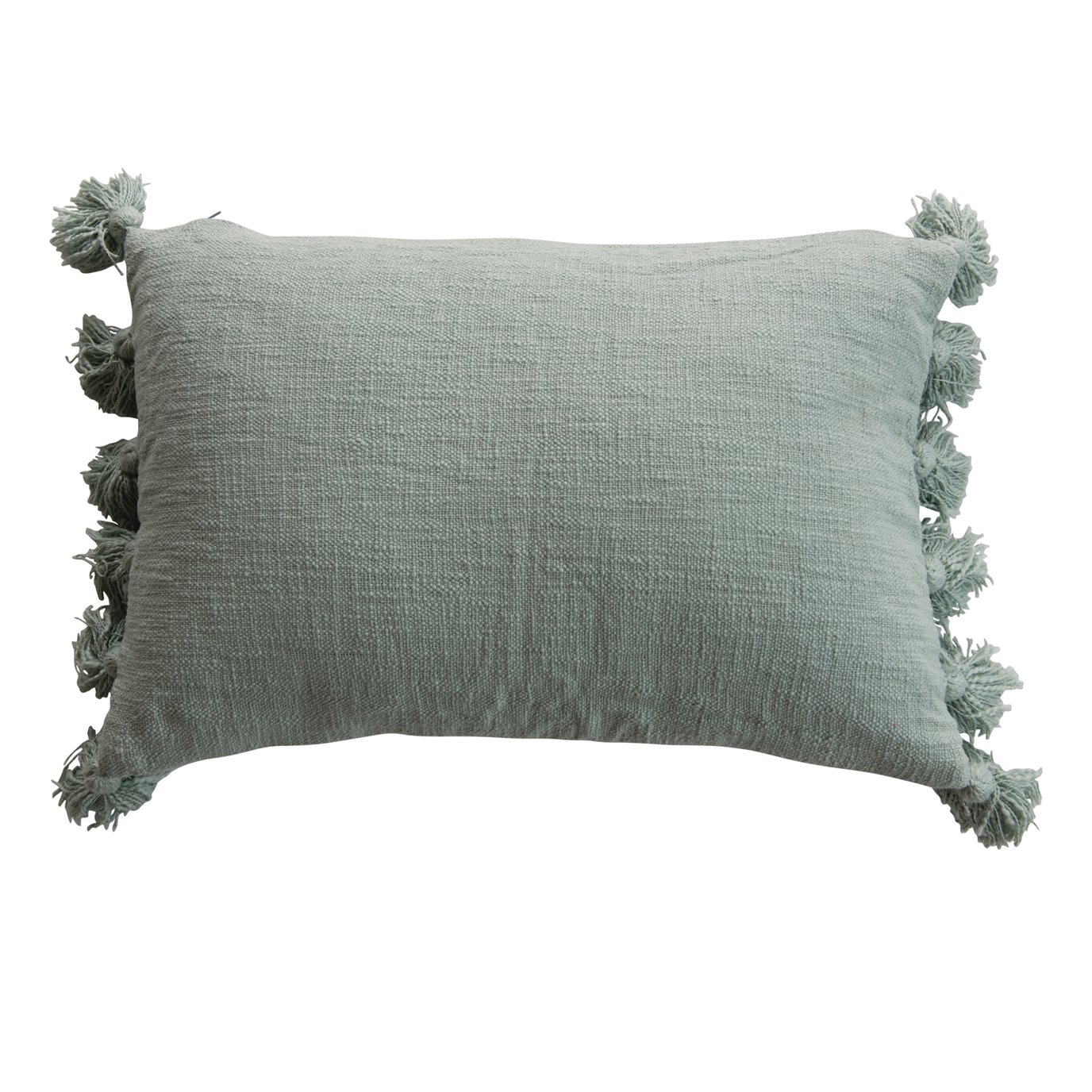 Lumbar Aqua w/Tassels Cotton Slub Pillow