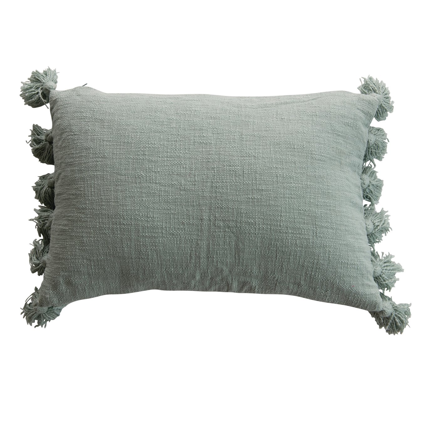 Lumbar Aqua w/Tassels Cotton Slub Pillow by Creative Co-op