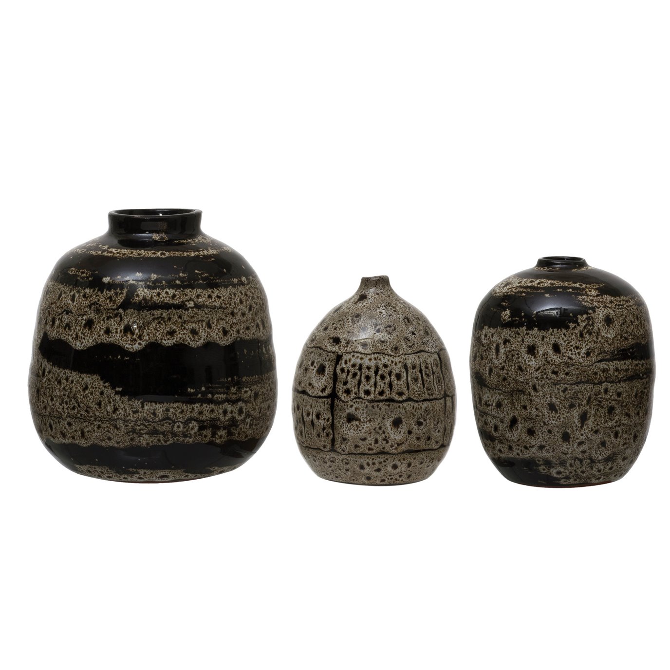 Reactive Glaze Brown Terra-Cotta Vases, Set of 3