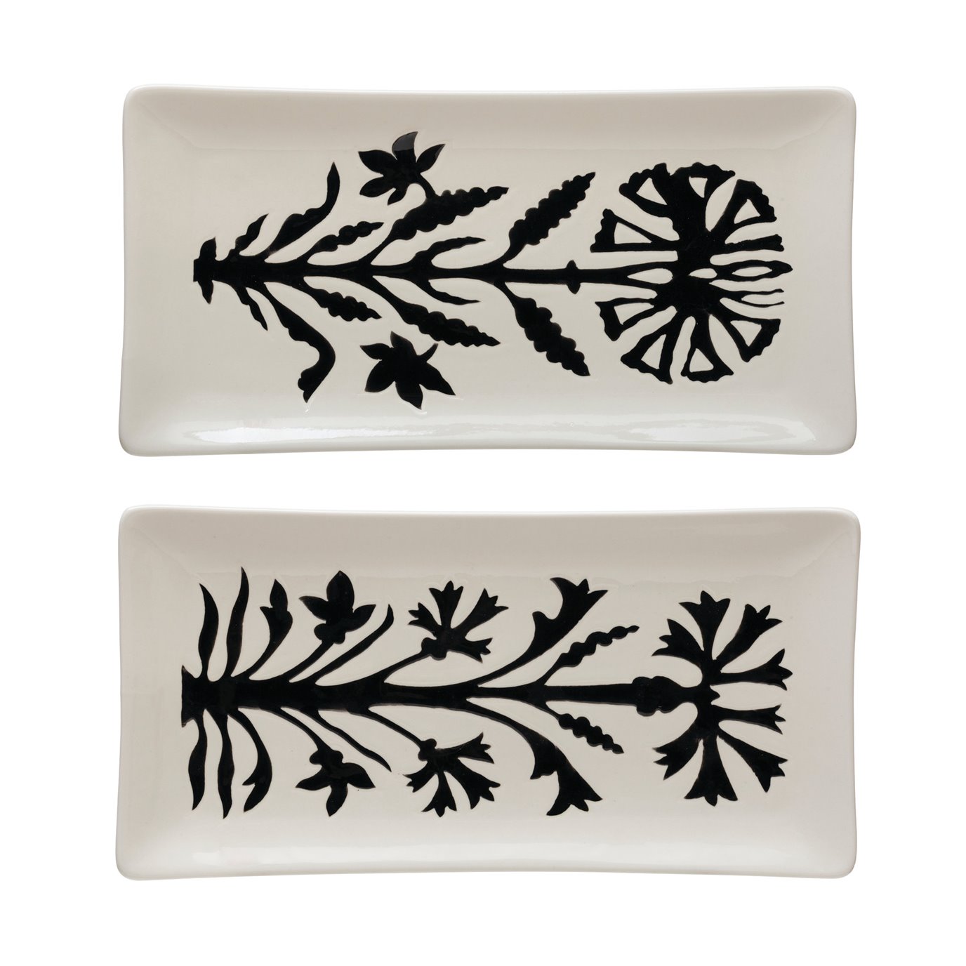 Stoneware Platter w/ Flower, White & Black, 2 Styles ©